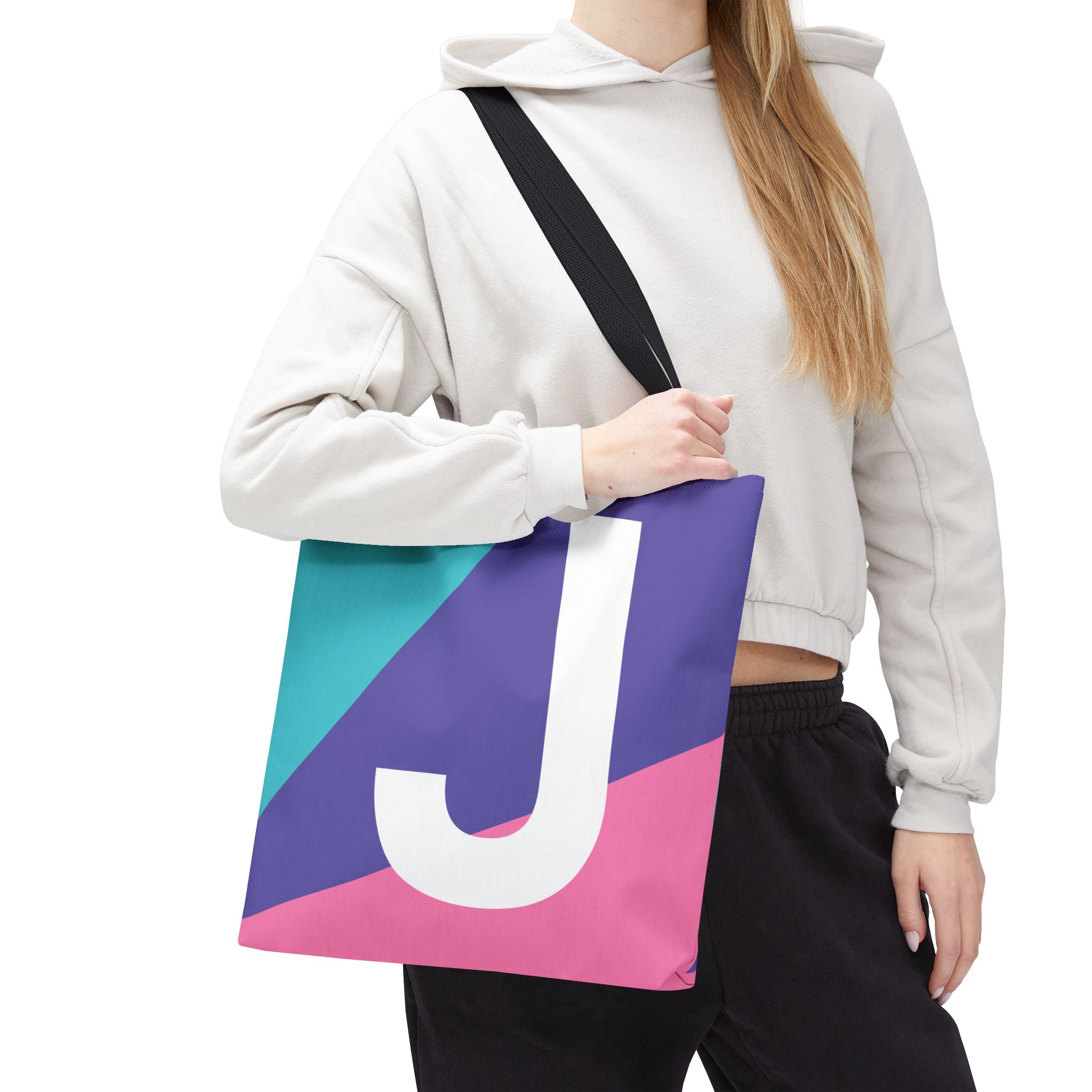 Monogram 'J' Colorblock Tote Bag — Personalized Initial J Shoulder Tote