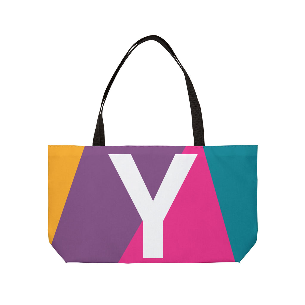 Personalized 'Y' Colorblock Tote Bag — Monogram Weekender Tote