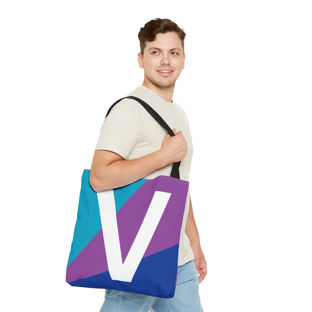 Monogram 'V' Colorblock Tote Bag — Personalized Initial V Shoulder Tote