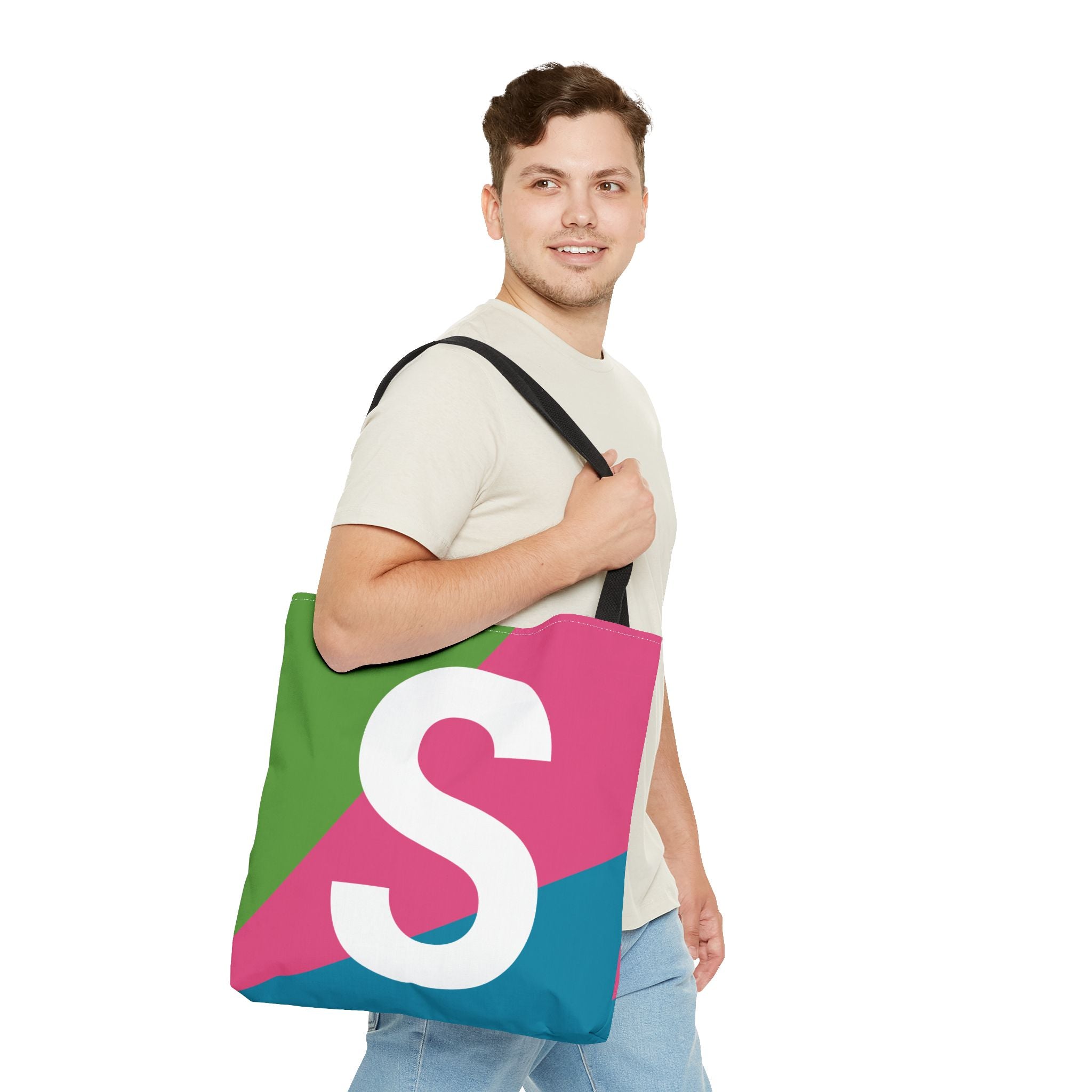 Monogram 'S' Colorblock Tote Bag — Personalized Initial S Shoulder Tote