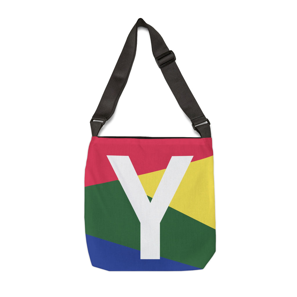 Initial Letter 'Y' Colorblock Adjustable Tote Bag — Monogram Alphabet Shoulder Bag