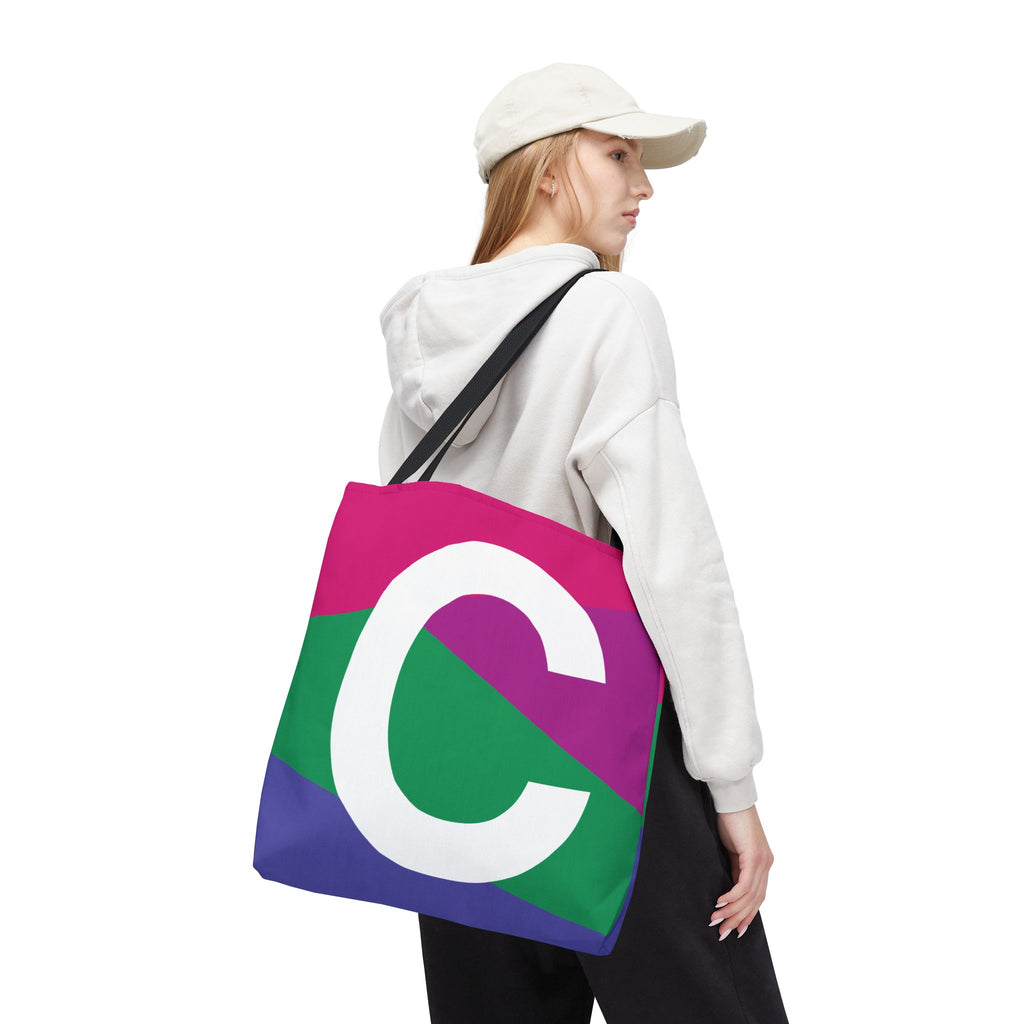 Monogram 'C' Colorblock Tote Bag — Personalized Initial C Shoulder Tote
