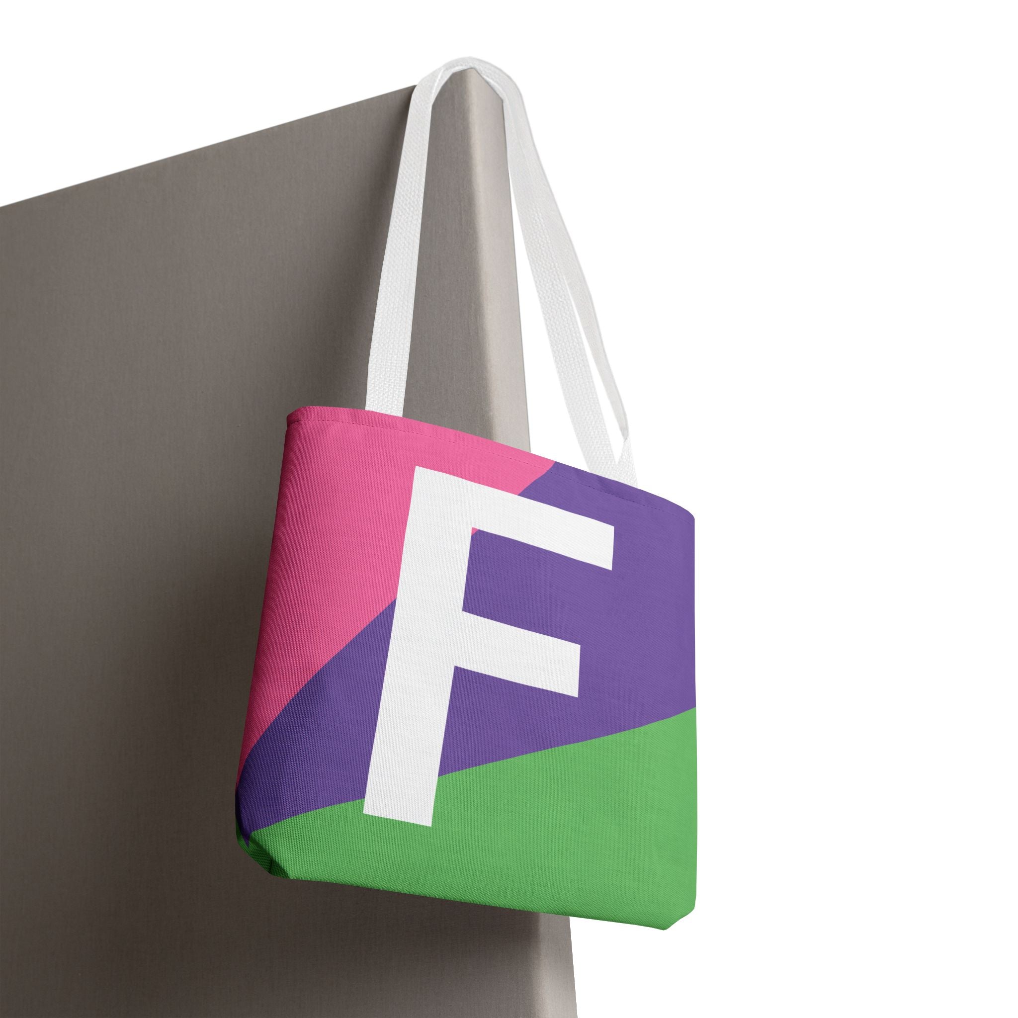 Monogram 'F' Colorblock Tote Bag — Personalized Initial F Shoulder Tote