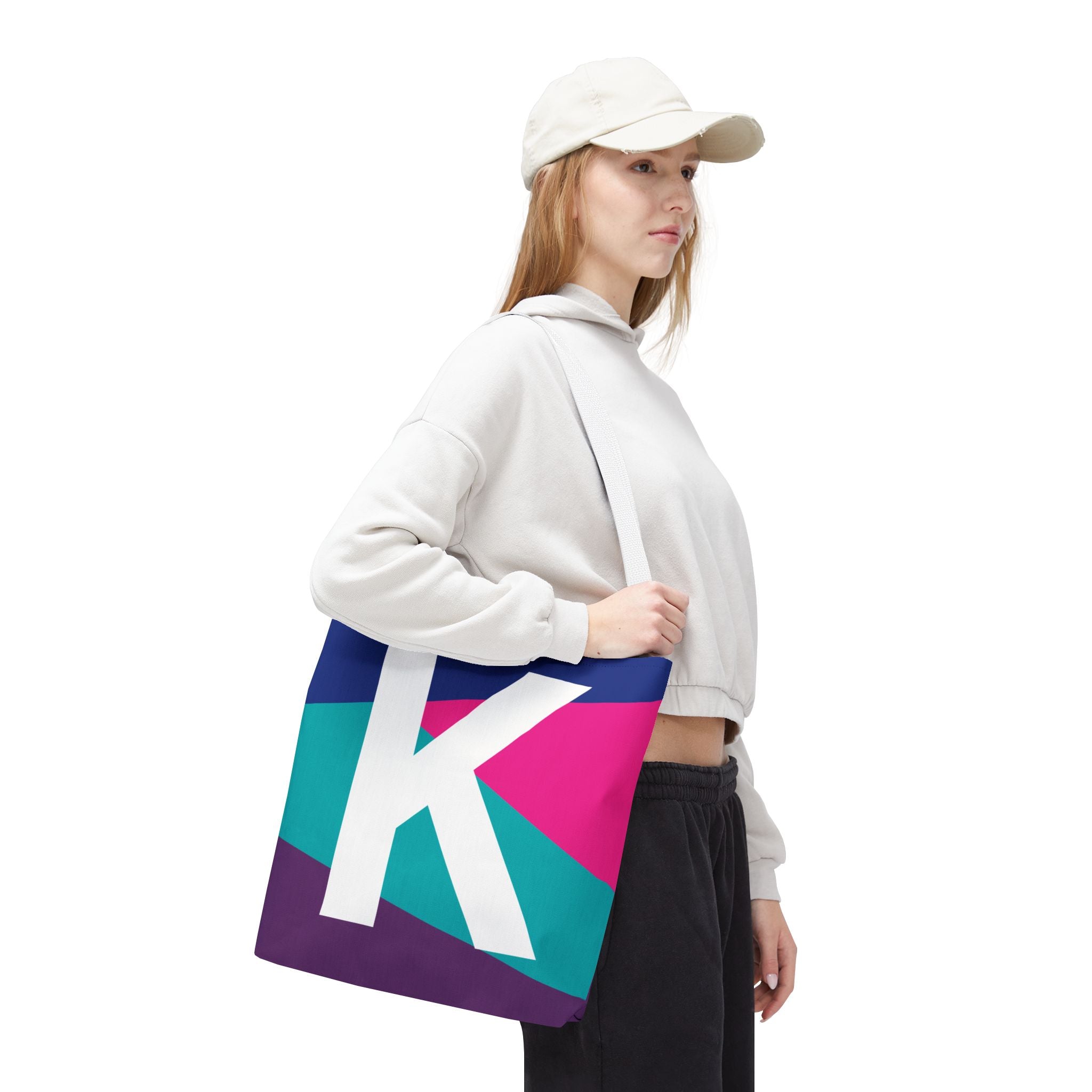 Monogram 'K' Colorblock Tote Bag — Personalized Initial K Shoulder Tote