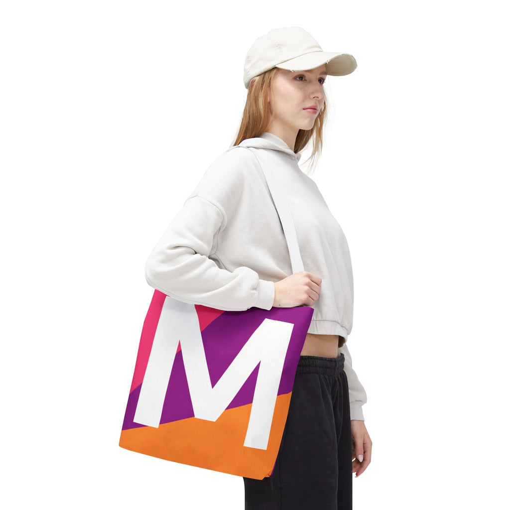 Monogram 'M' Colorblock Tote Bag — Personalized Initial M Shoulder Tote