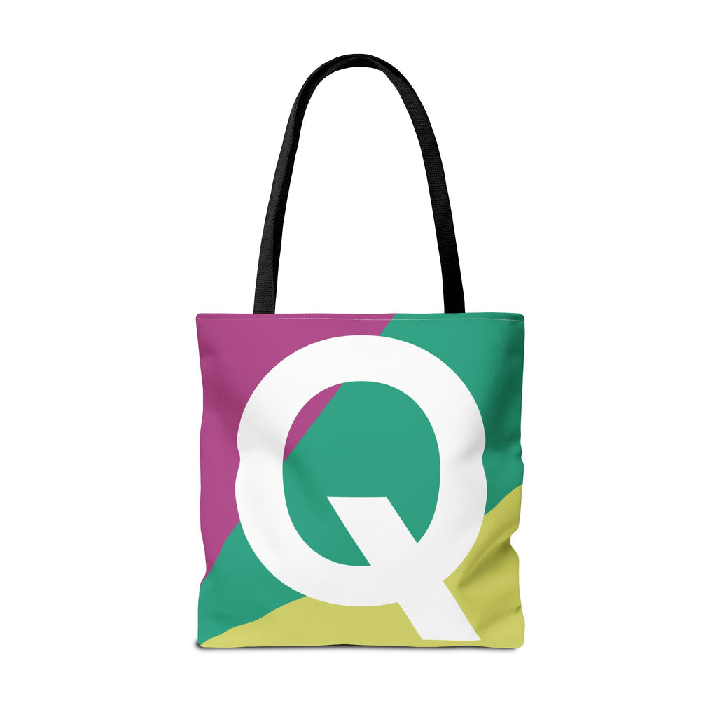 Monogram 'Q' Colorblock Tote Bag — Personalized Initial Q Shoulder Tote