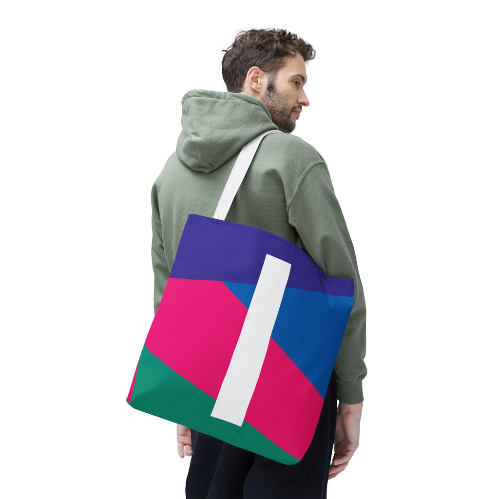 Monogram 'I' Colorblock Tote Bag — Personalized Initial I Shoulder Tote