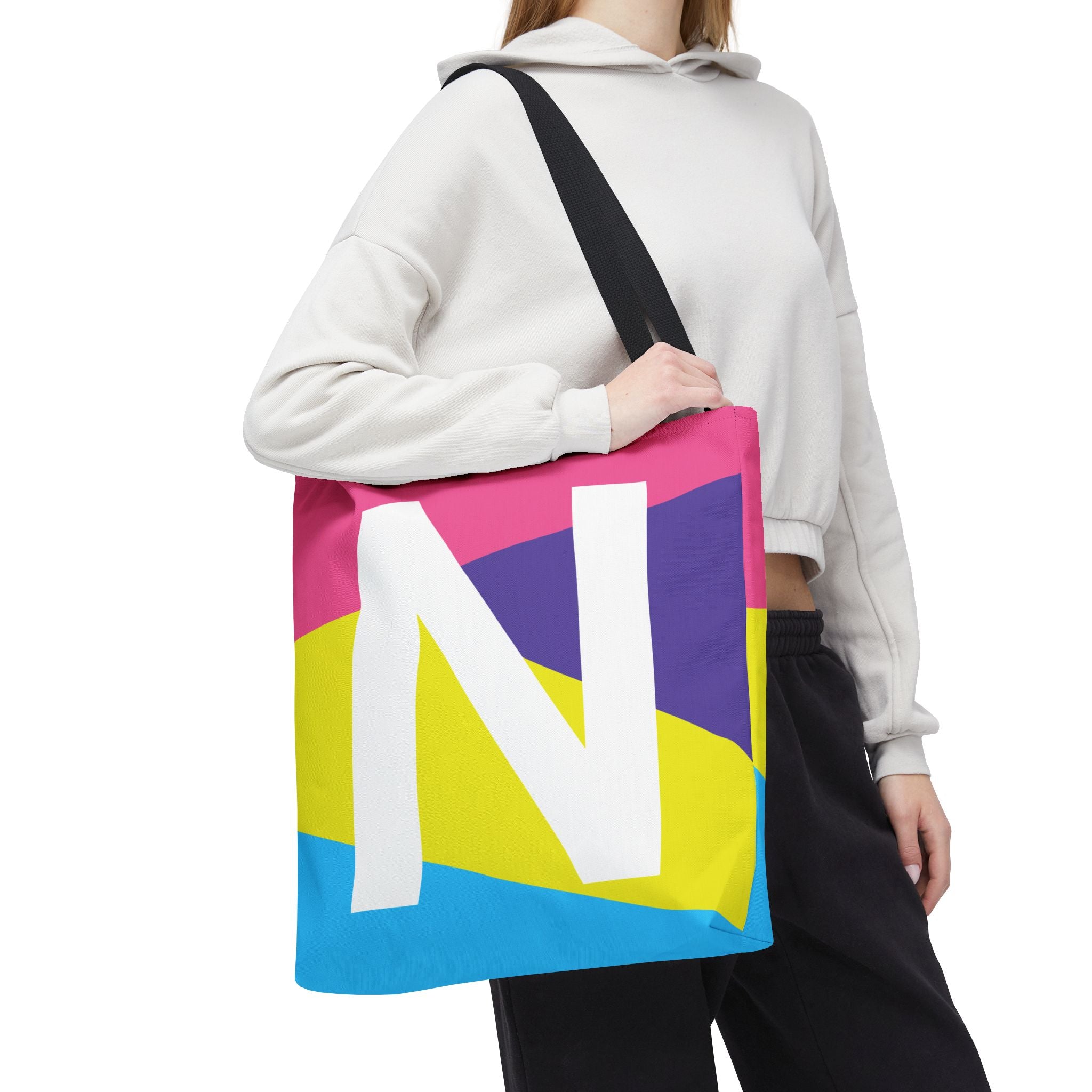 Monogram 'N' Colorblock Tote Bag — Personalized Initial N Shoulder Tote