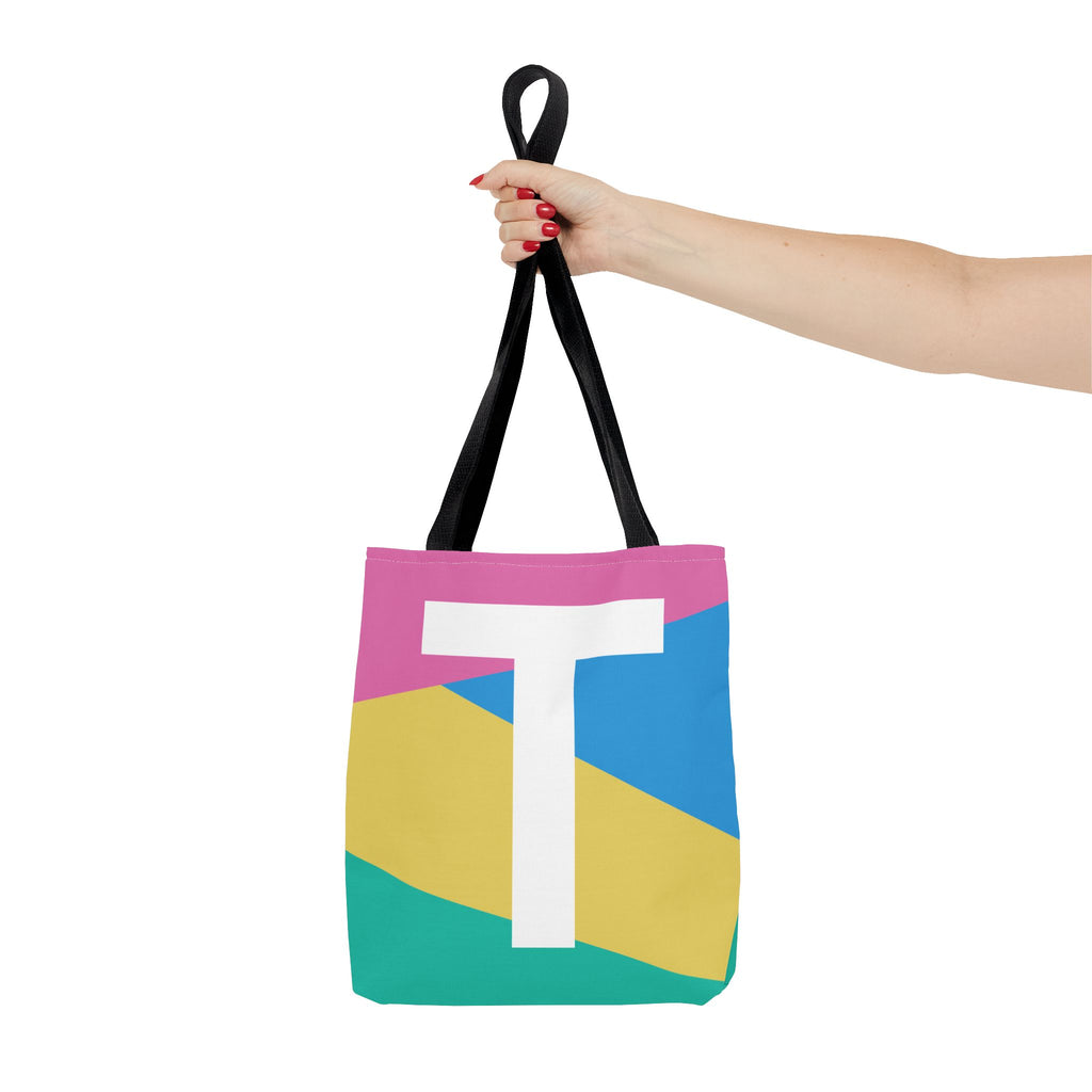 Monogram 'T' Colorblock Tote Bag — Personalized Initial T Shoulder Tote