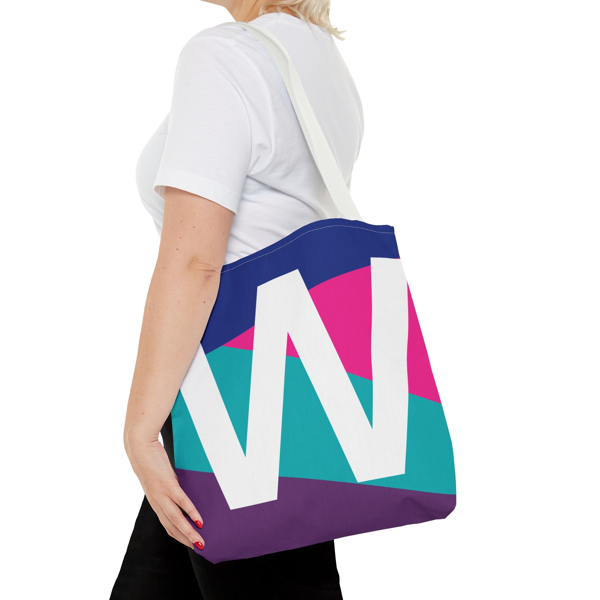 Monogram 'W' Colorblock Tote Bag — Personalized Initial W Shoulder Tote