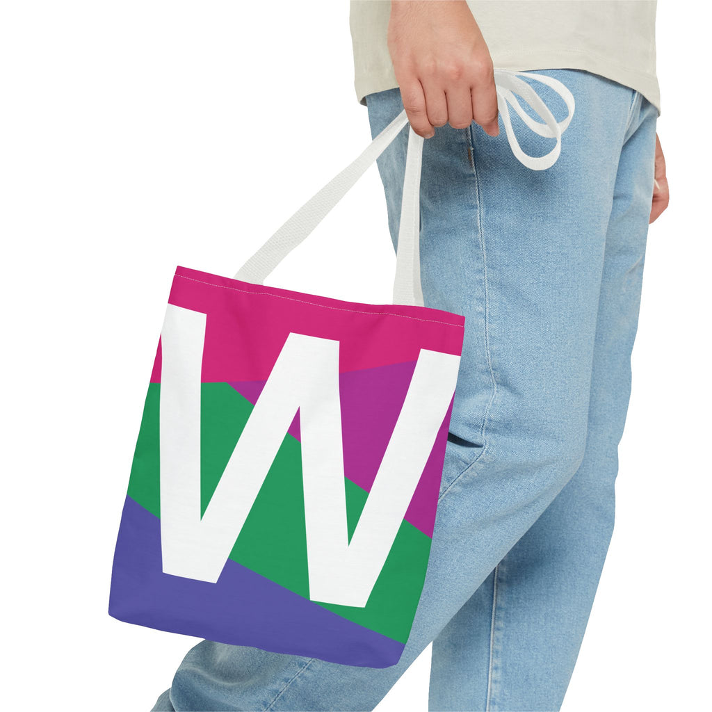 Monogram 'W' Colorblock Tote Bag — Personalized Initial W Shoulder Tote