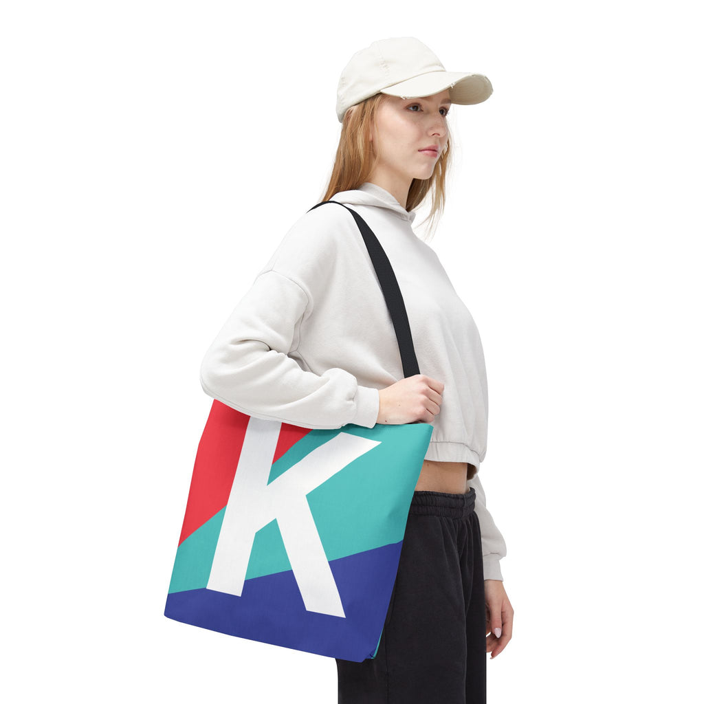 Monogram 'K' Colorblock Tote Bag — Personalized Initial K Shoulder Tote