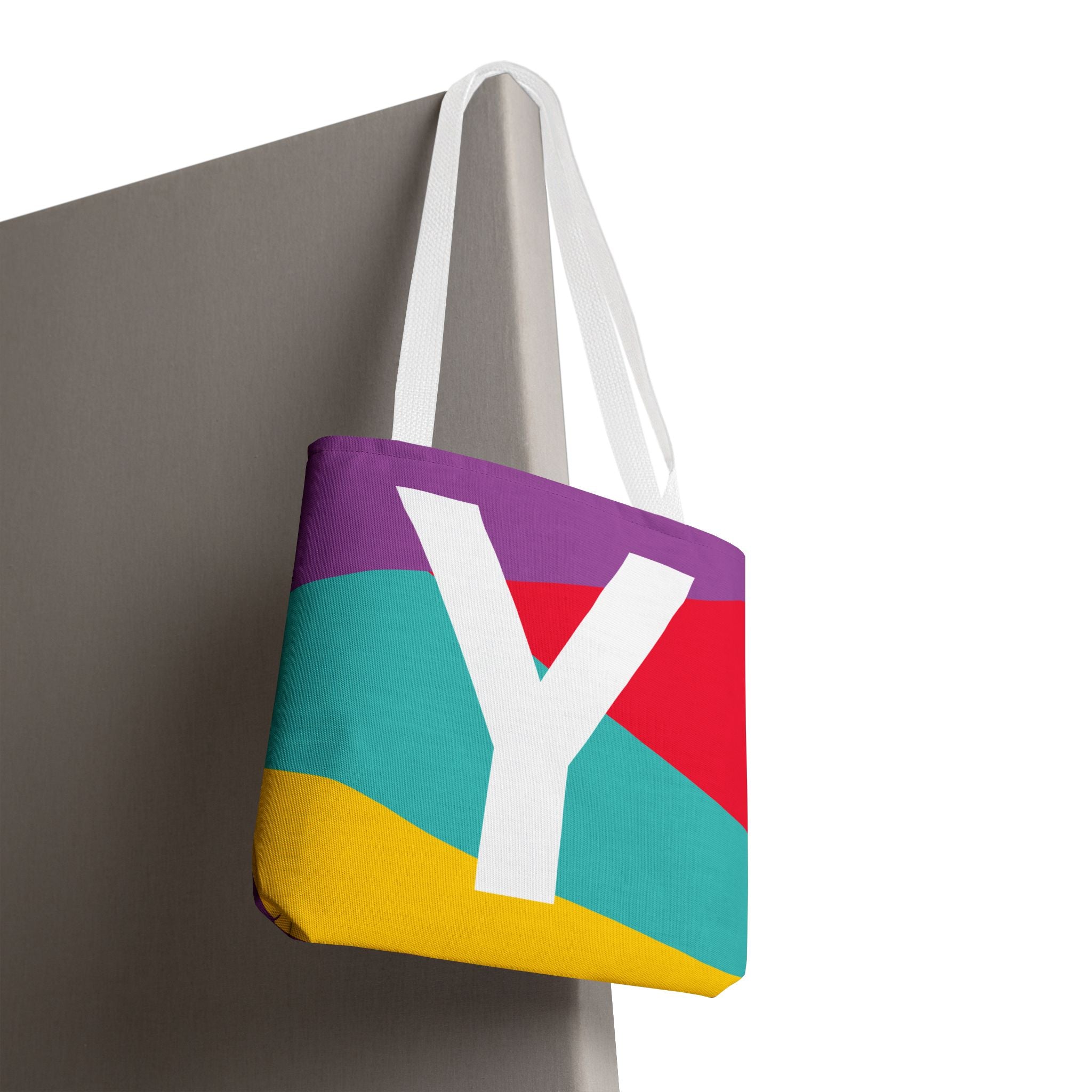 Monogram 'Y' Colorblock Tote Bag — Personalized Initial Y Shoulder Tote