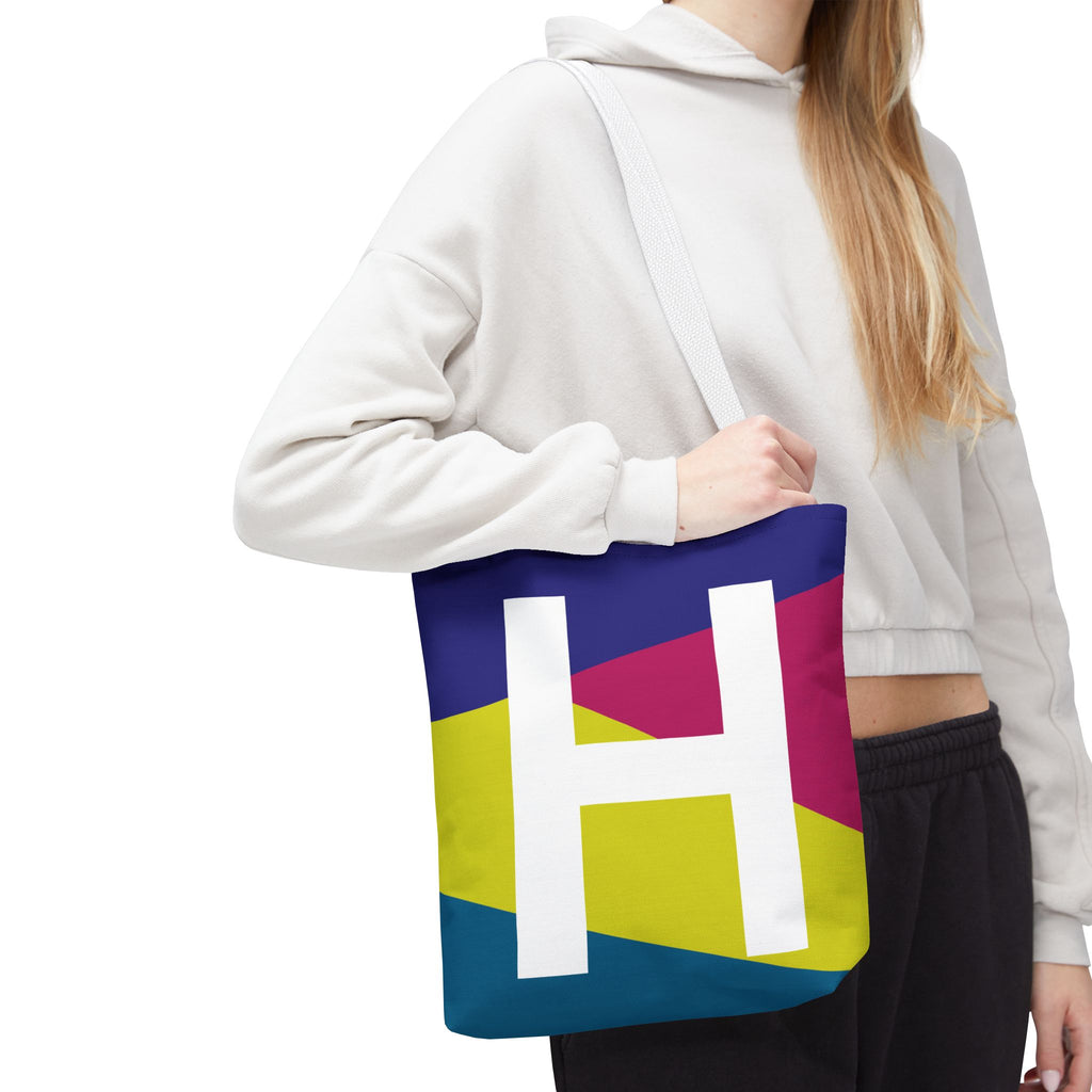 Monogram 'H' Colorblock Tote Bag — Personalized Initial H Shoulder Tote