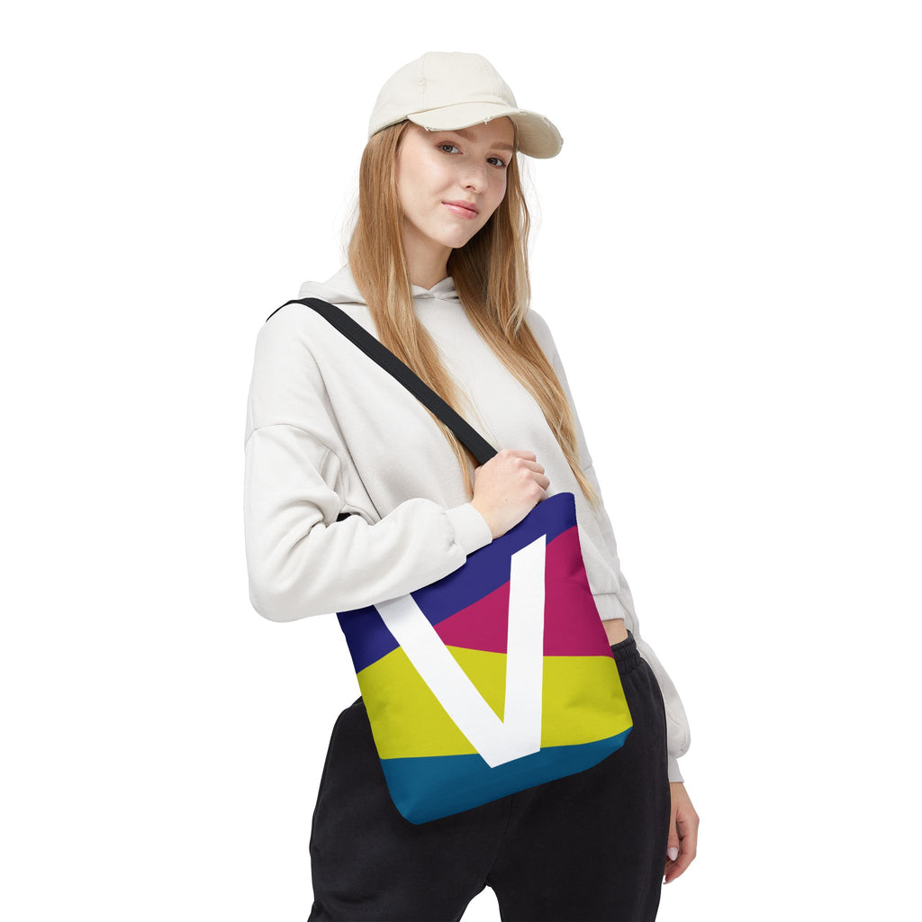 Monogram 'V' Colorblock Tote Bag — Personalized Initial V Shoulder Tote
