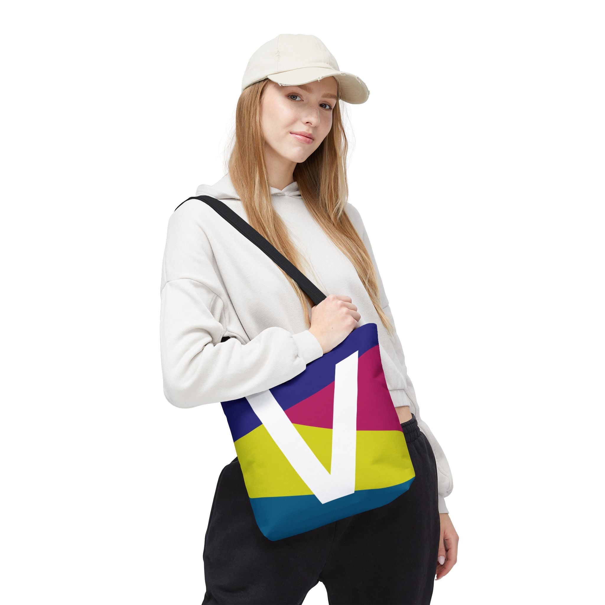 Monogram 'V' Colorblock Tote Bag — Personalized Initial V Shoulder Tote