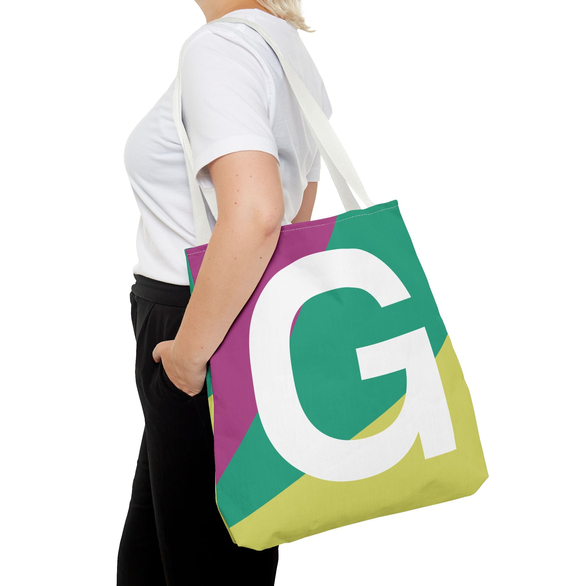 Monogram 'G' Colorblock Tote Bag — Personalized Initial G Shoulder Tote