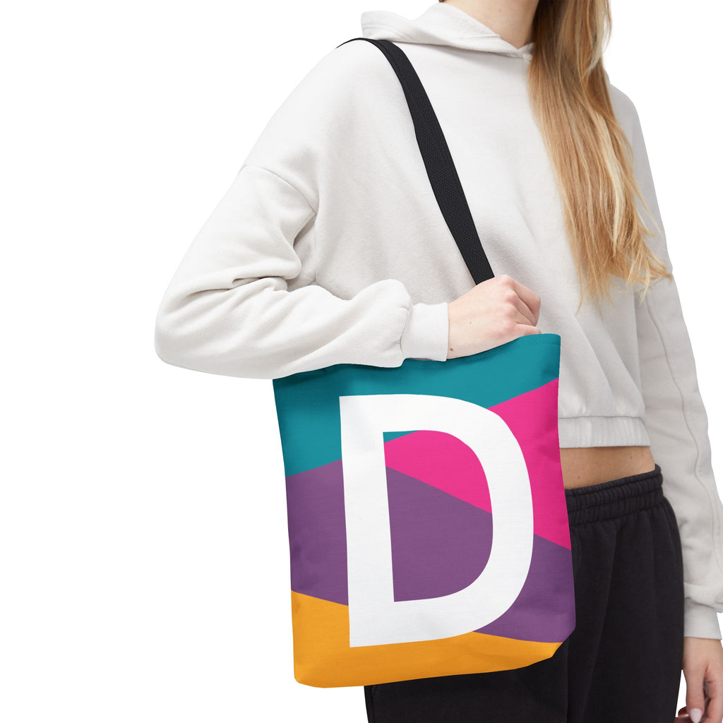 Monogram 'D' Colorblock Tote Bag — Personalized Initial D Shoulder Tote