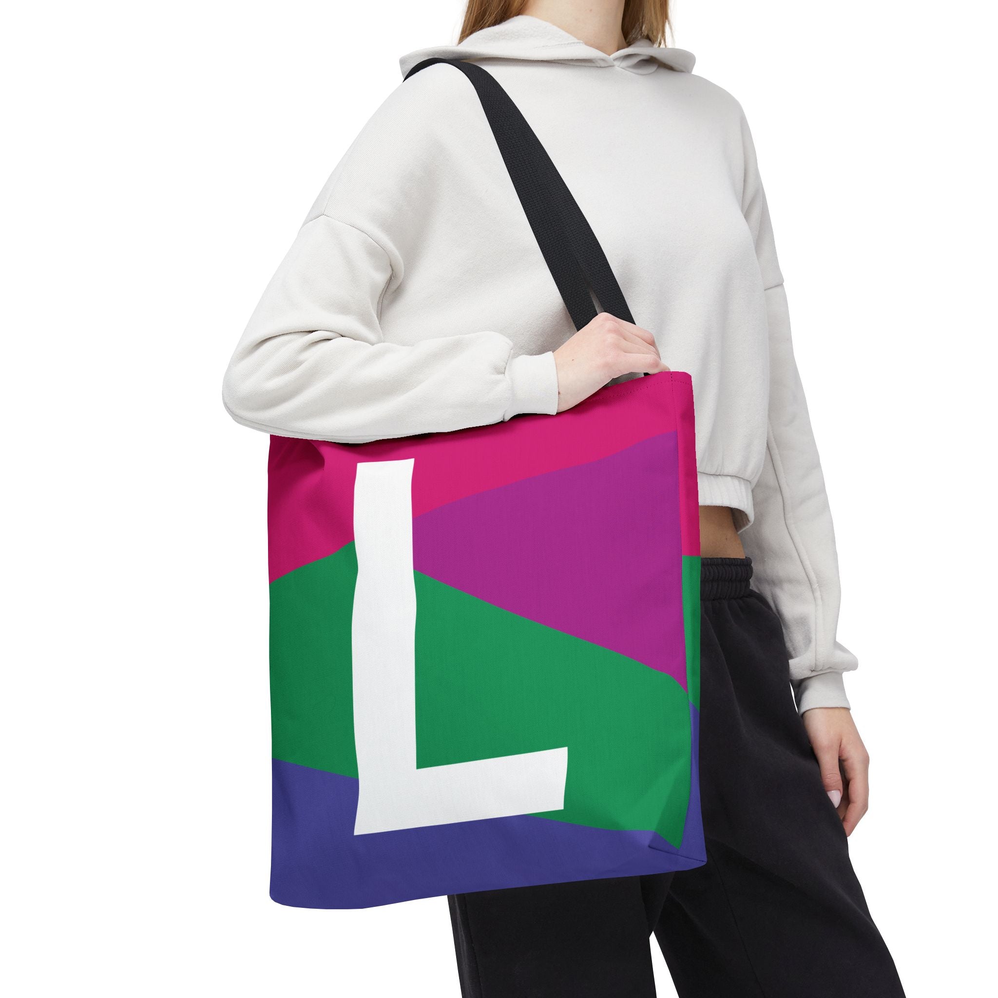 Monogram 'L' Colorblock Tote Bag — Personalized Initial L Shoulder Tote