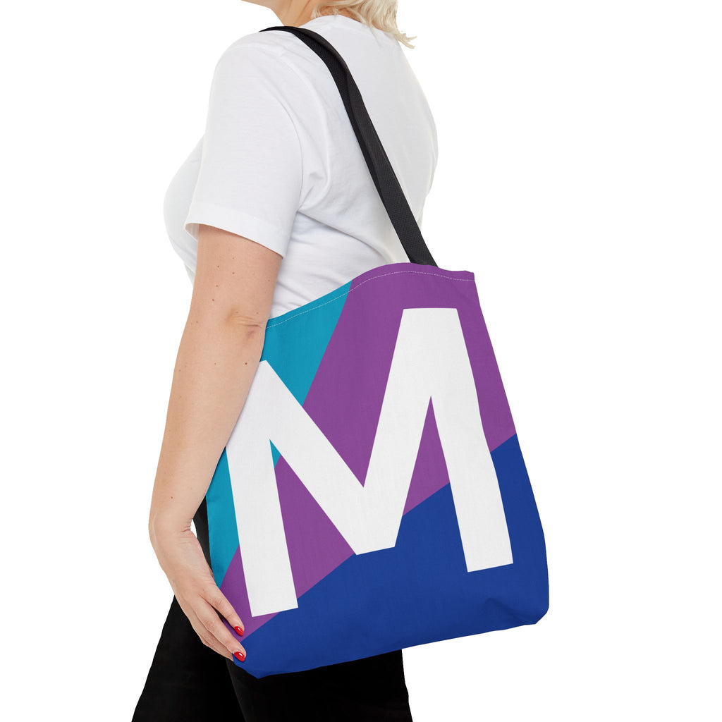 Monogram 'M' Colorblock Tote Bag — Personalized Initial M Shoulder Tote