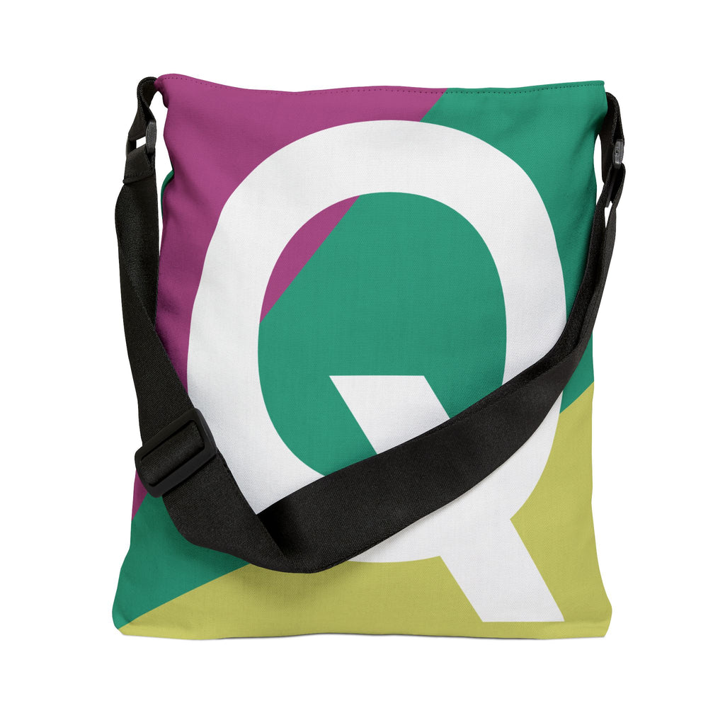 Initial Letter 'Q' Colorblock Adjustable Tote Bag — Monogram Alphabet Shoulder Bag