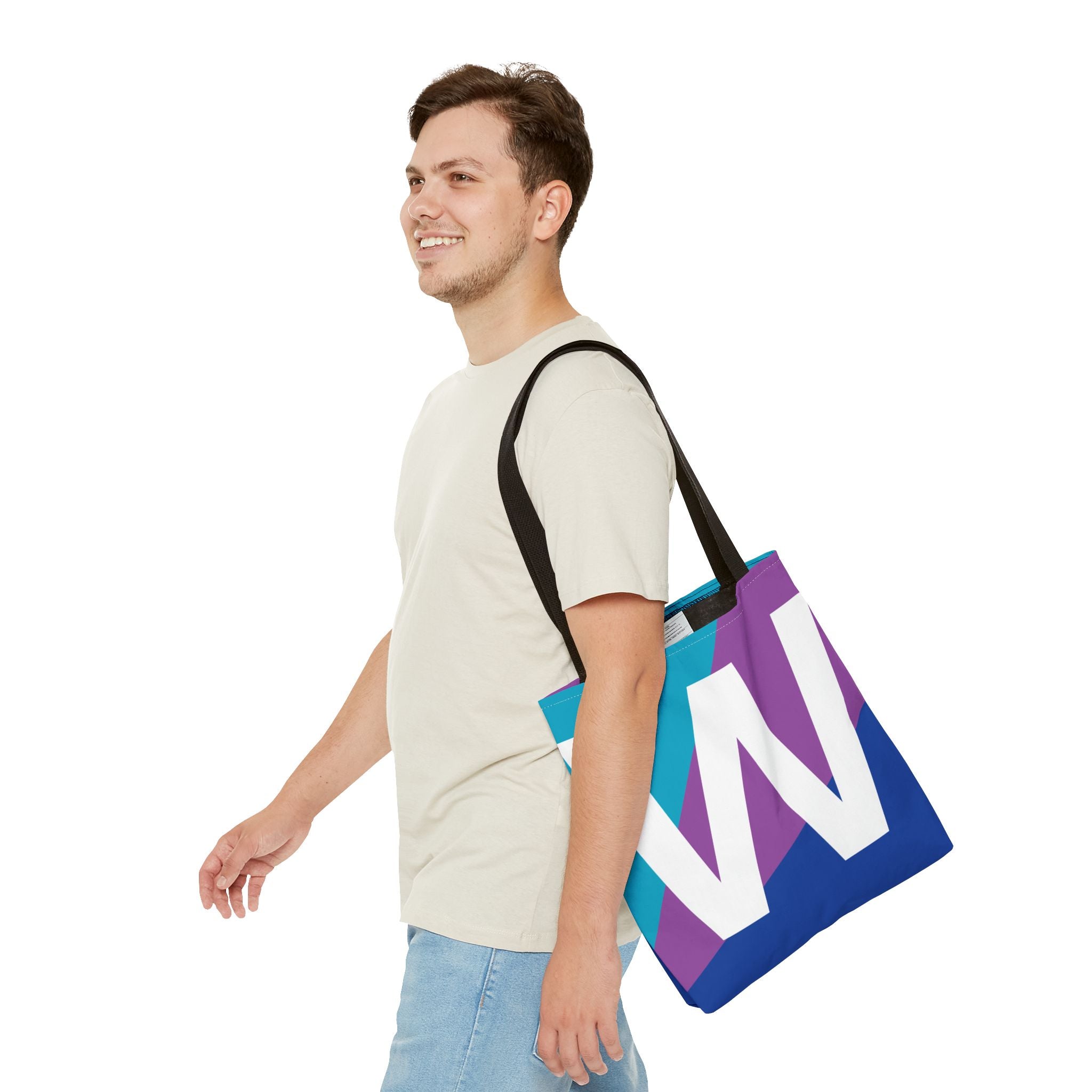 Monogram 'W' Colorblock Tote Bag — Personalized Initial W Shoulder Tote