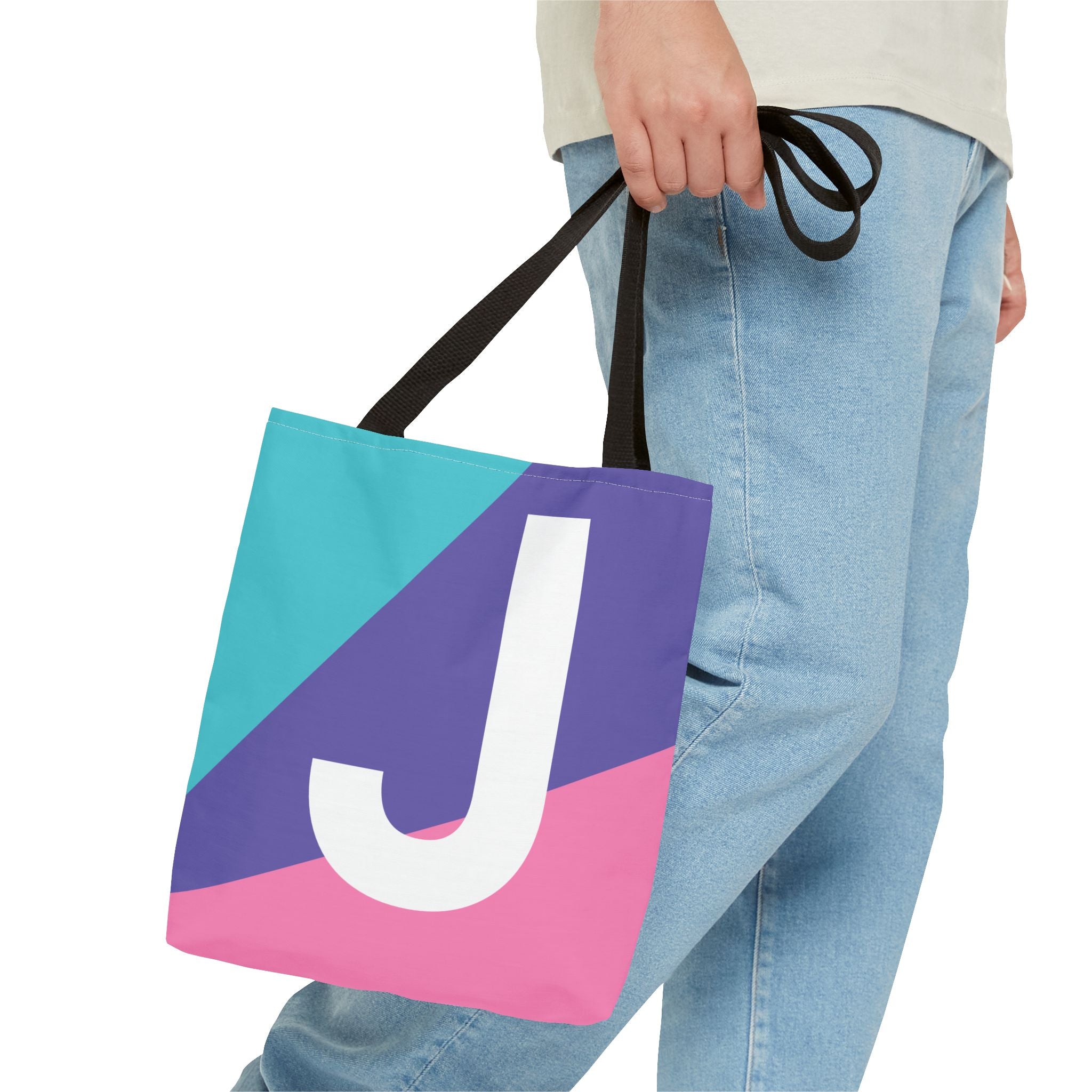 Monogram 'J' Colorblock Tote Bag — Personalized Initial J Shoulder Tote