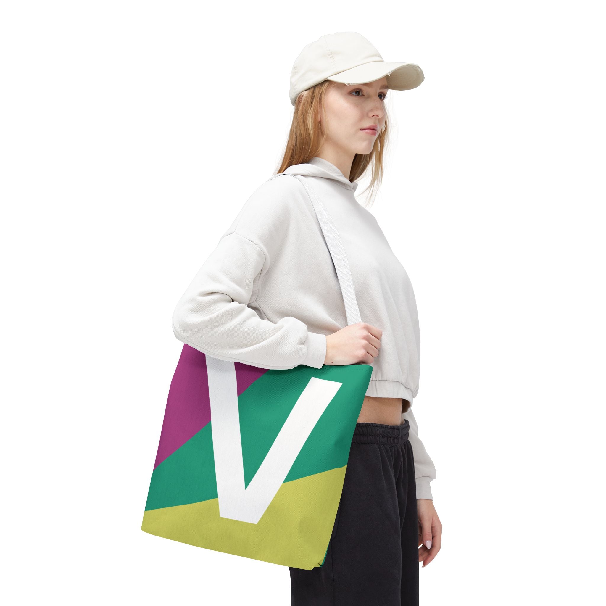 Monogram 'V' Colorblock Tote Bag — Personalized Initial V Shoulder Tote