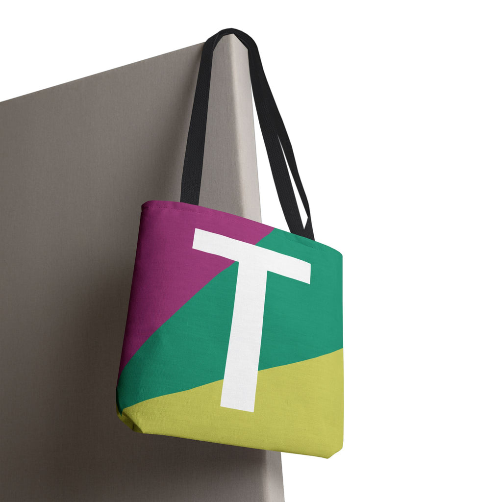Monogram 'T' Colorblock Tote Bag — Personalized Initial T Shoulder Tote