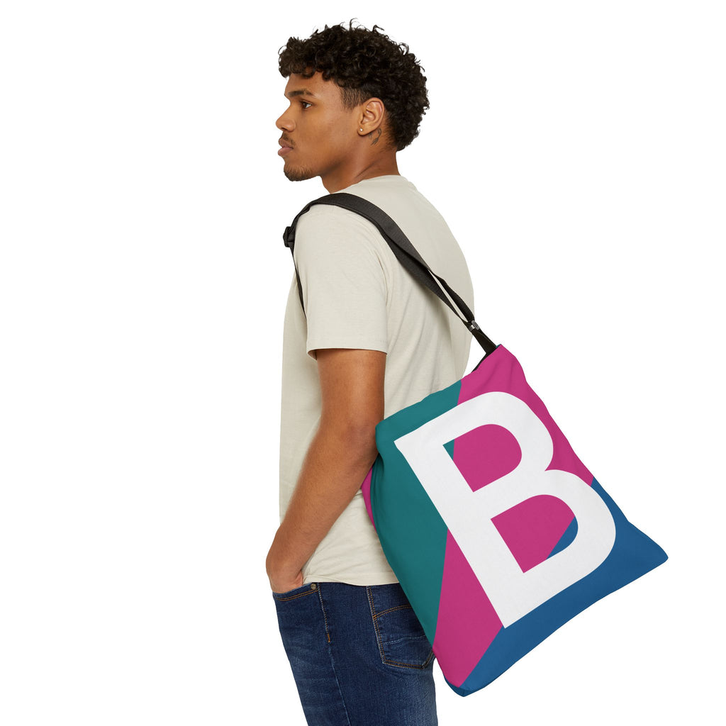 Initial Letter 'B' Colorblock Adjustable Tote Bag — Monogram Alphabet Shoulder Bag