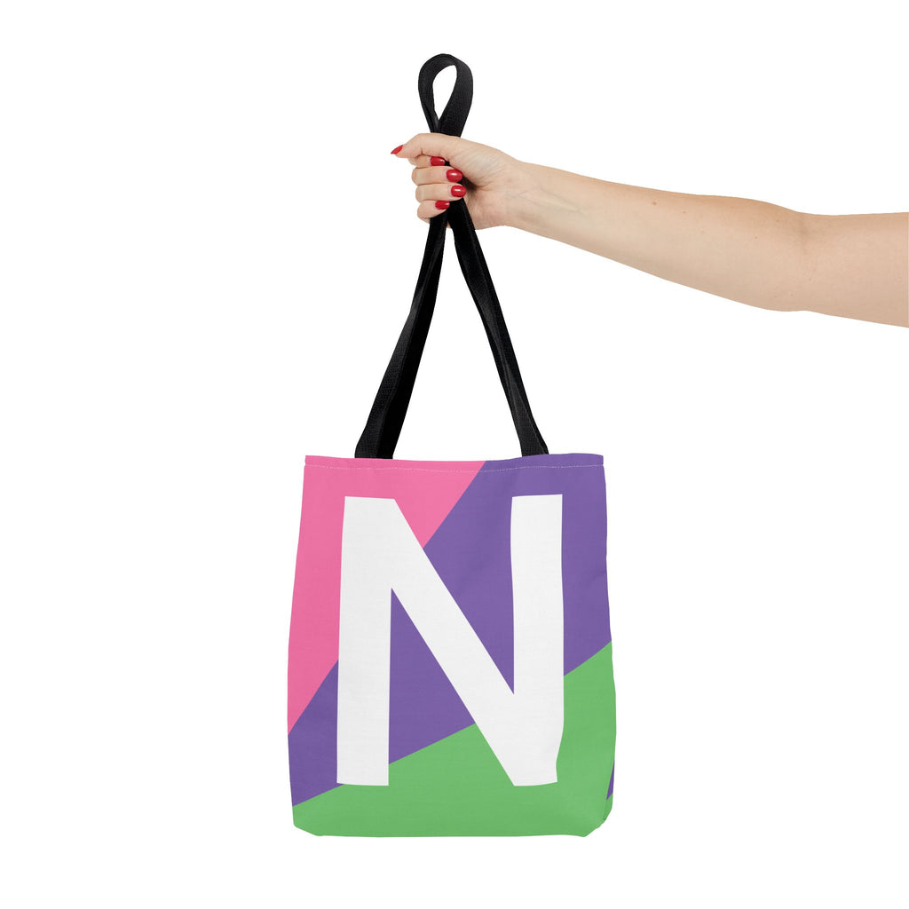 Monogram 'N' Colorblock Tote Bag — Personalized Initial N Shoulder Tote