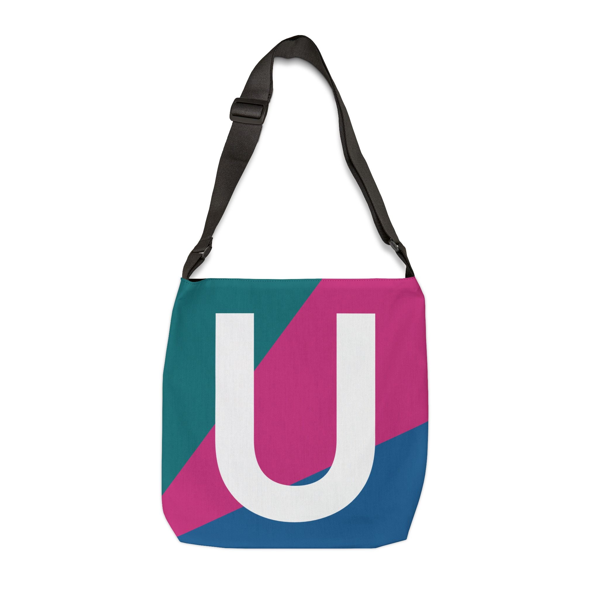 Initial Letter 'U' Colorblock Adjustable Tote Bag — Monogram Alphabet Shoulder Bag