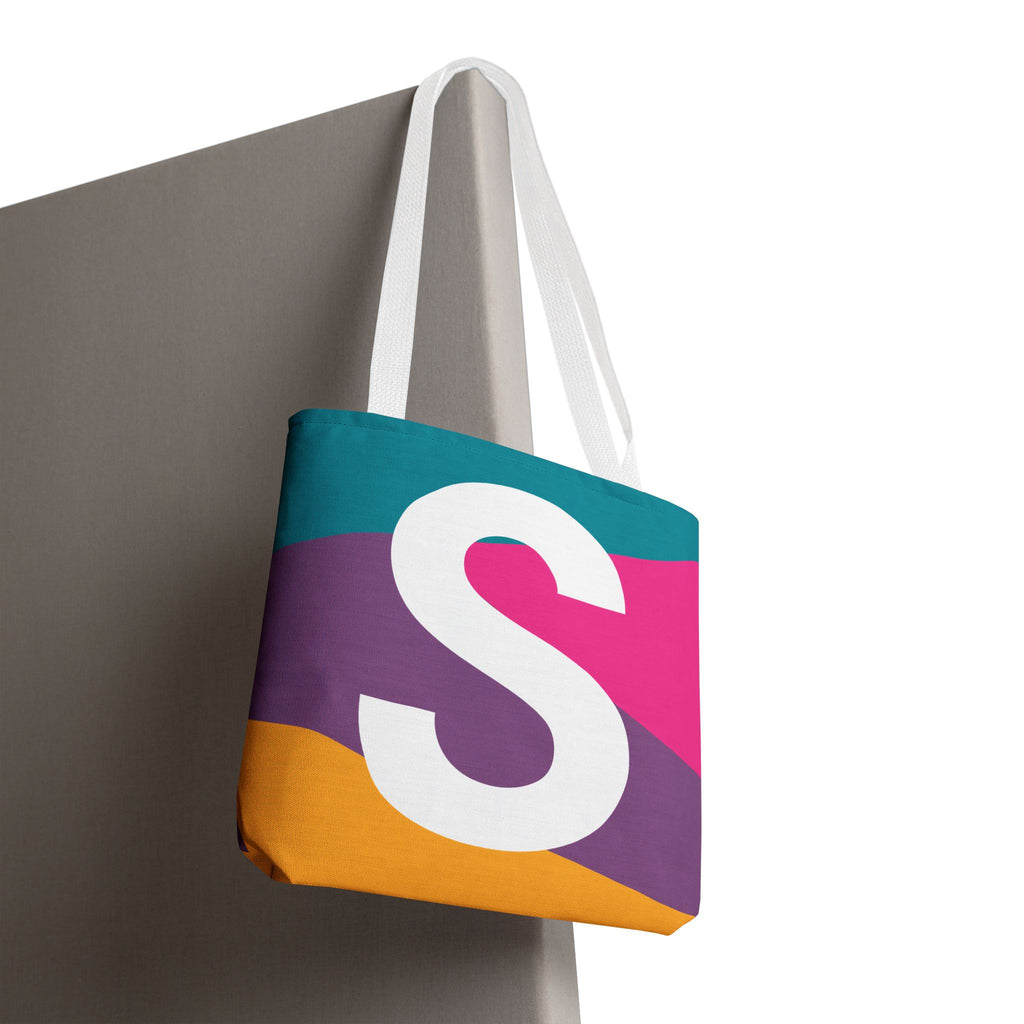 Monogram 'S' Colorblock Tote Bag — Personalized Initial S Shoulder Tote