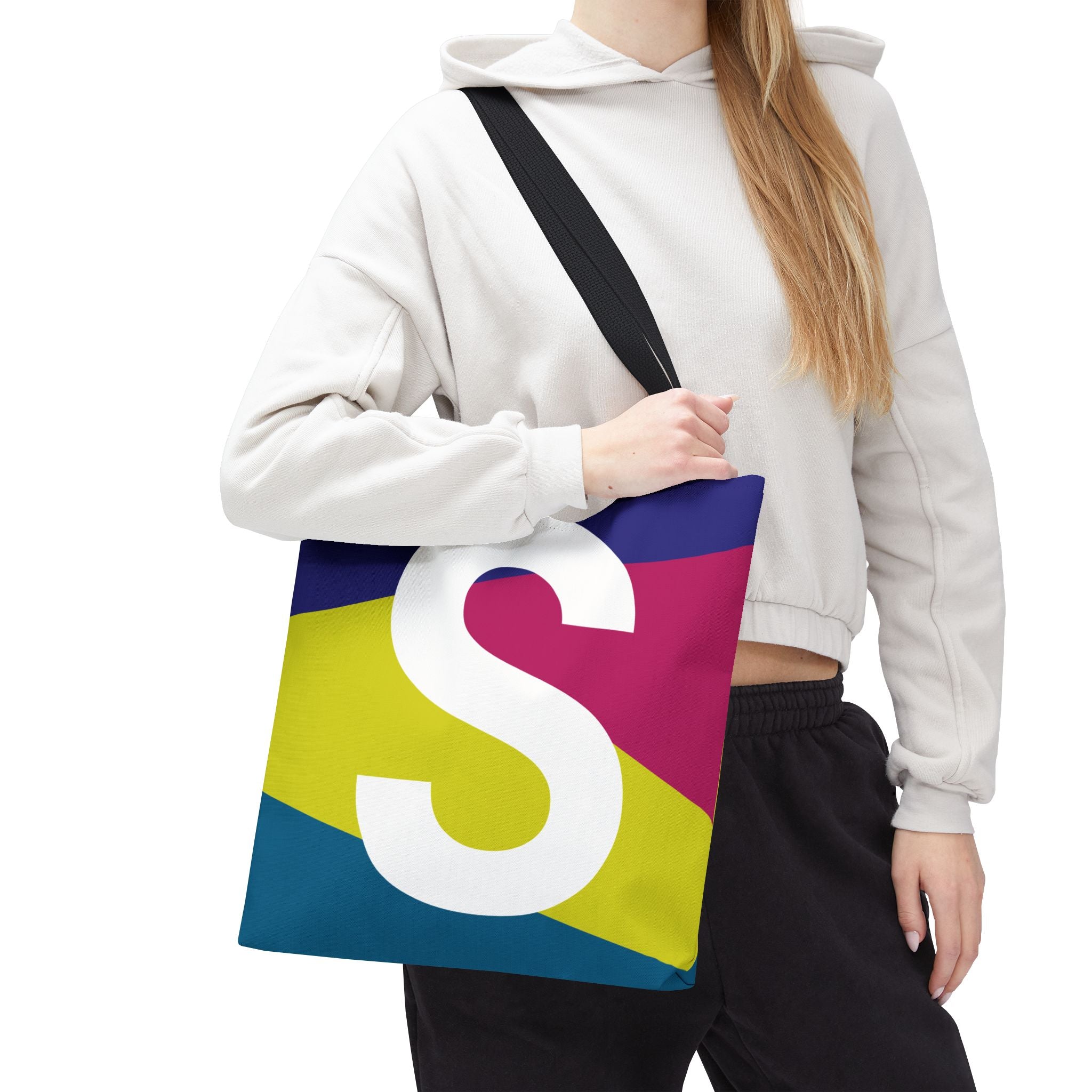 Monogram 'S' Colorblock Tote Bag — Personalized Initial S Shoulder Tote