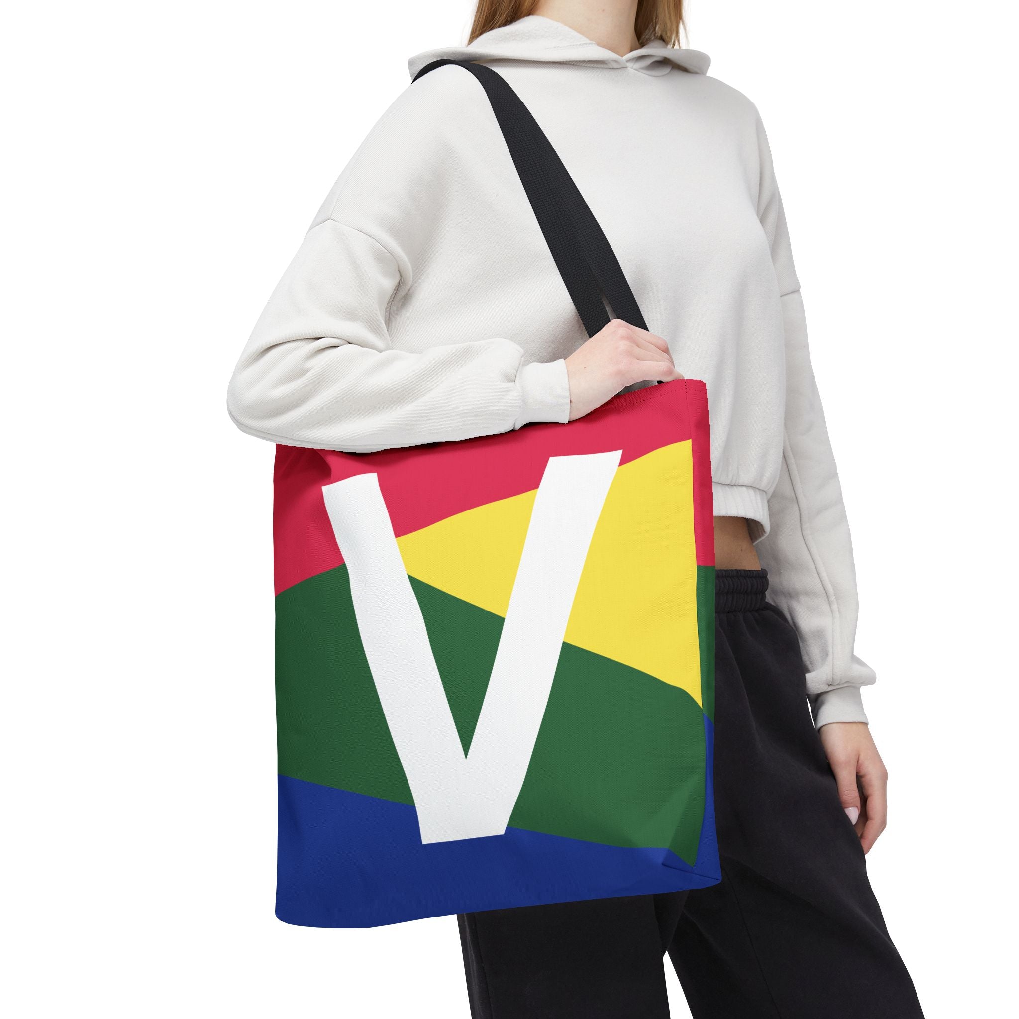 Monogram 'V' Colorblock Tote Bag — Personalized Initial V Shoulder Tote