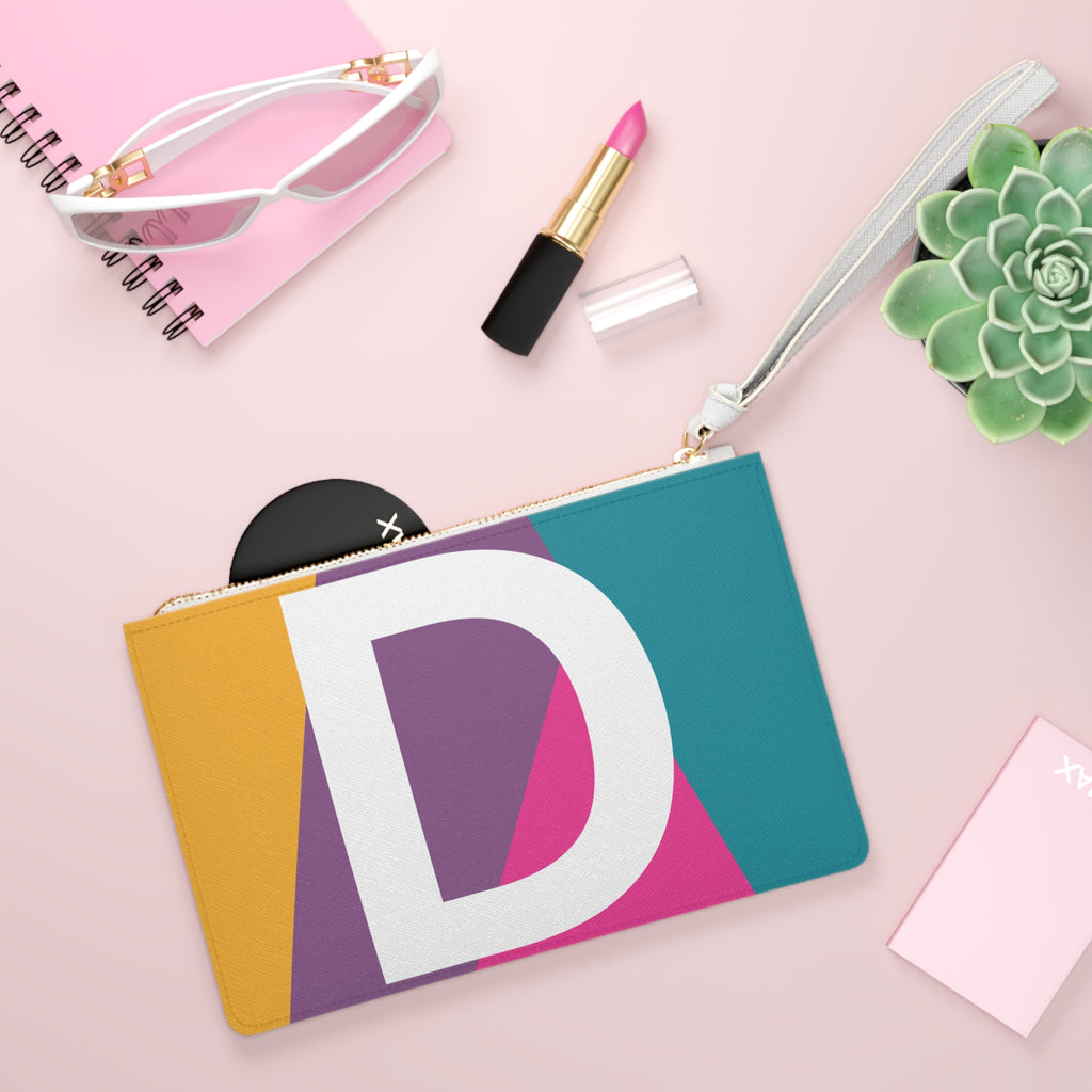 Monogram 'D' Colorblock Clutch Bag — Bold Geometric Wristlet for Everyday & Gifts