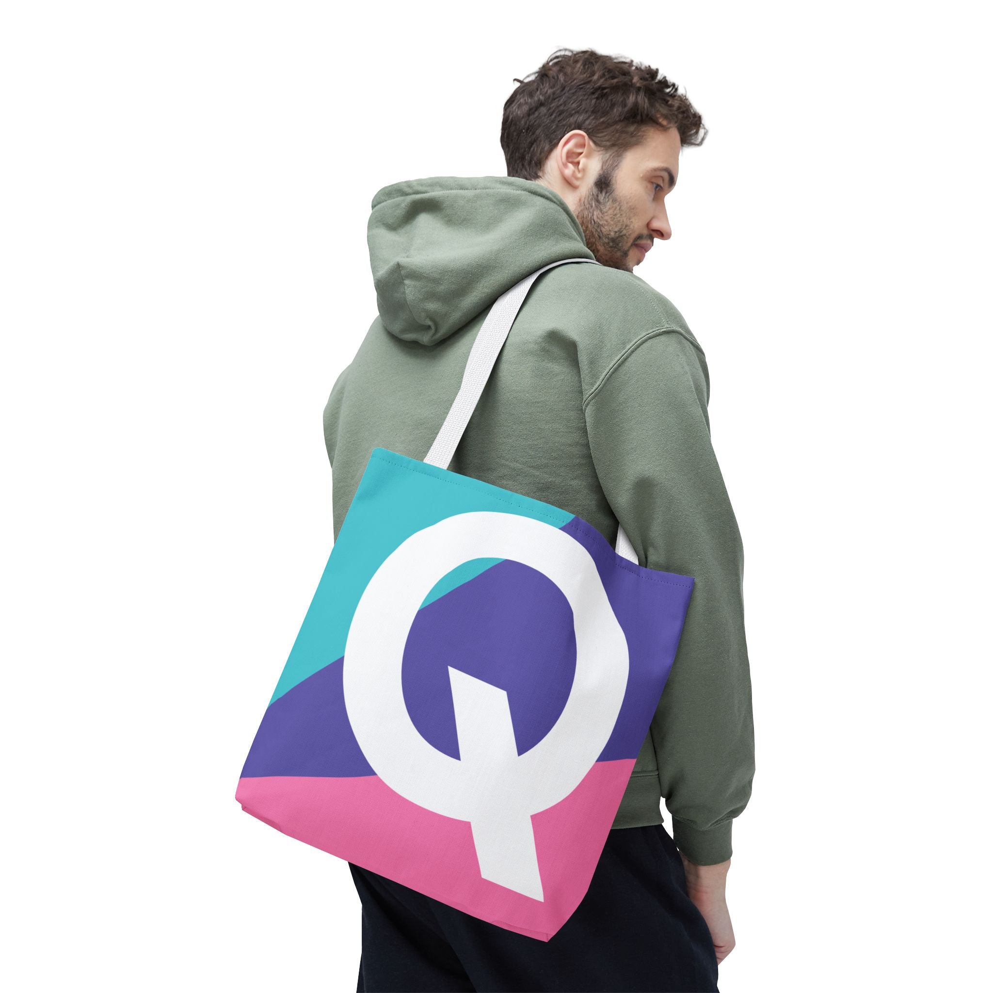 Monogram 'Q' Colorblock Tote Bag — Personalized Initial Q Shoulder Tote