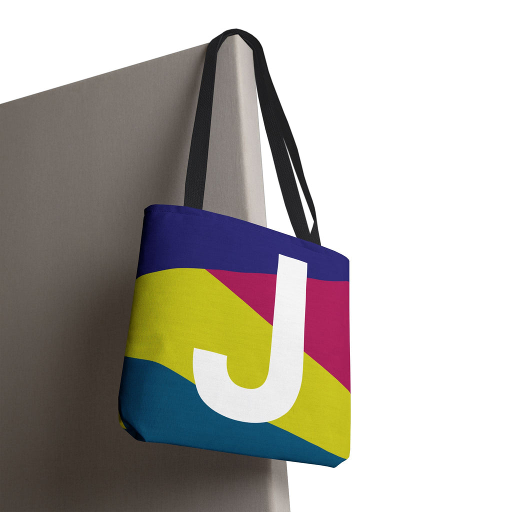 Monogram 'J' Colorblock Tote Bag — Personalized Initial J Shoulder Tote