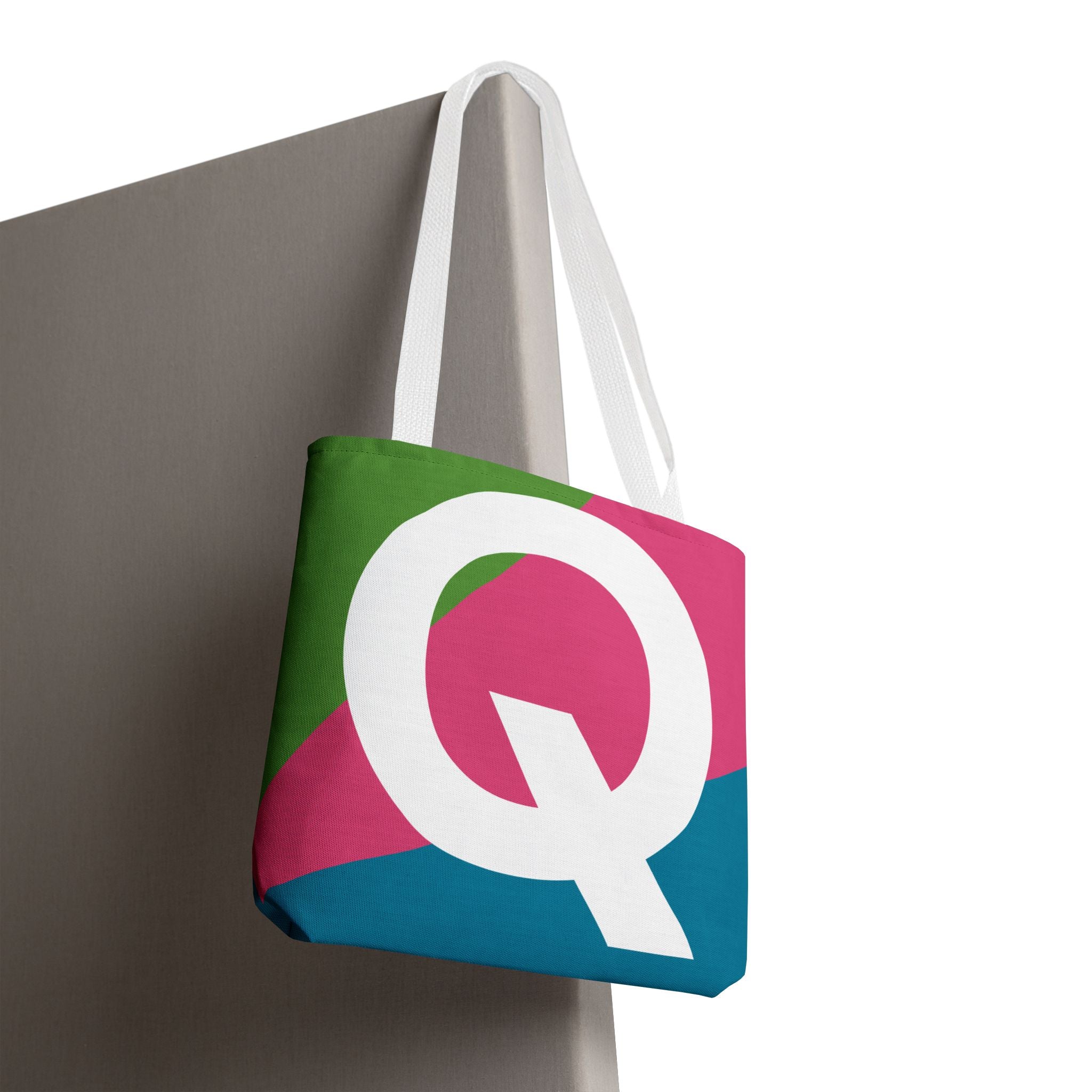 Monogram 'Q' Colorblock Tote Bag — Personalized Initial Q Shoulder Tote