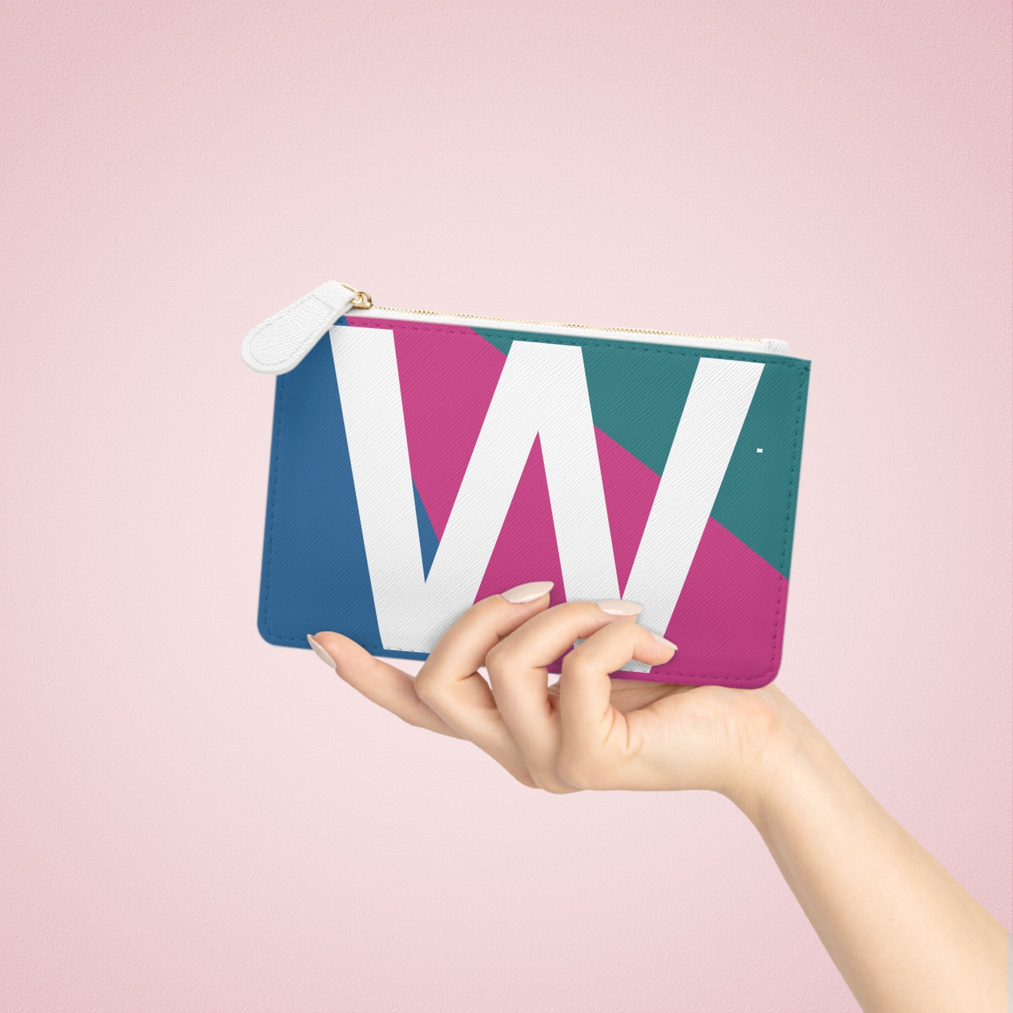 Initial W Mini Clutch — Colorblock Monogram Wristlet Wallet