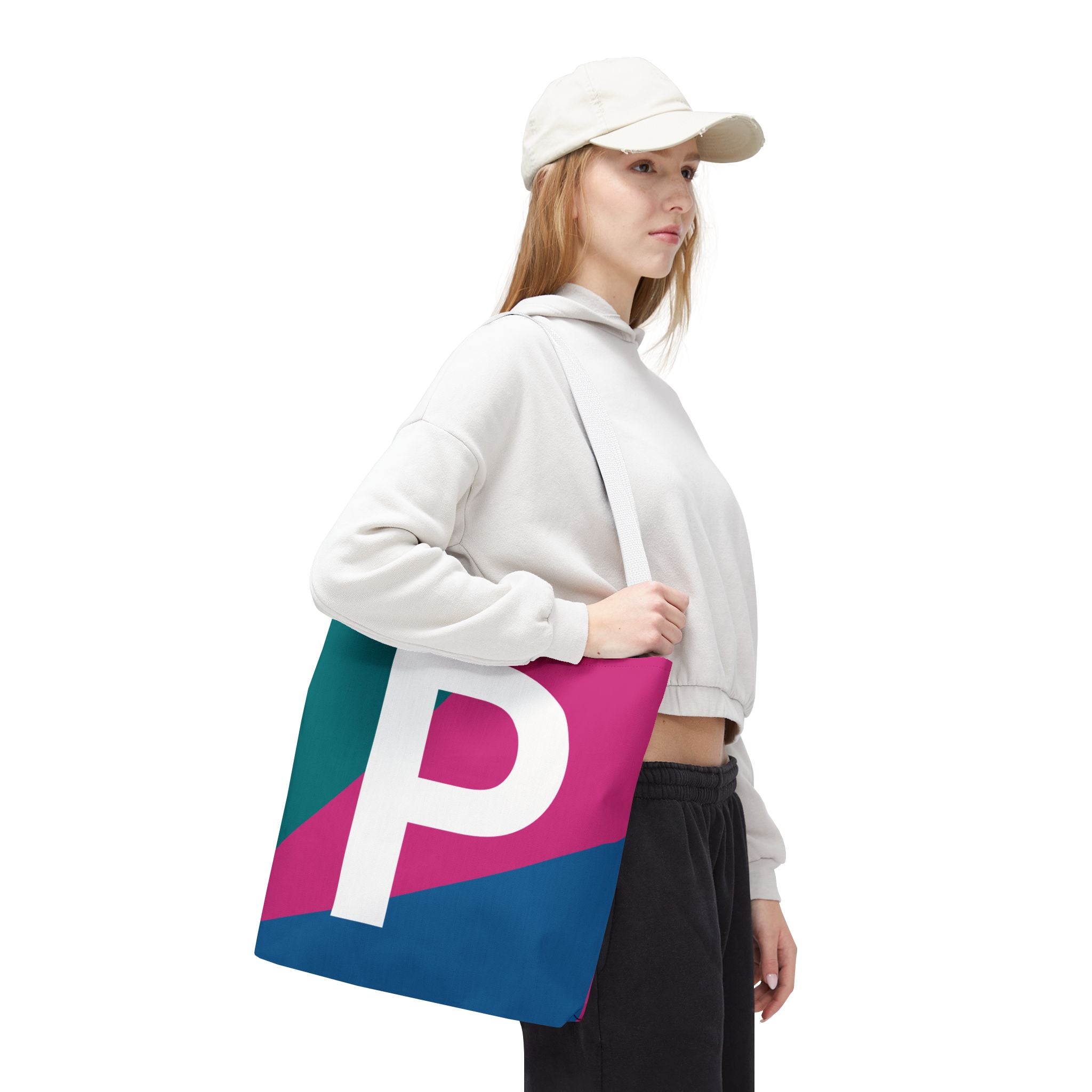 Monogram 'P' Colorblock Tote Bag — Personalized Initial P Shoulder Tote