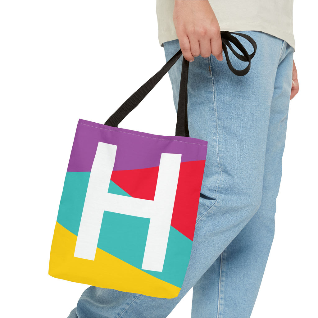 Monogram 'H' Colorblock Tote Bag — Personalized Initial H Shoulder Tote