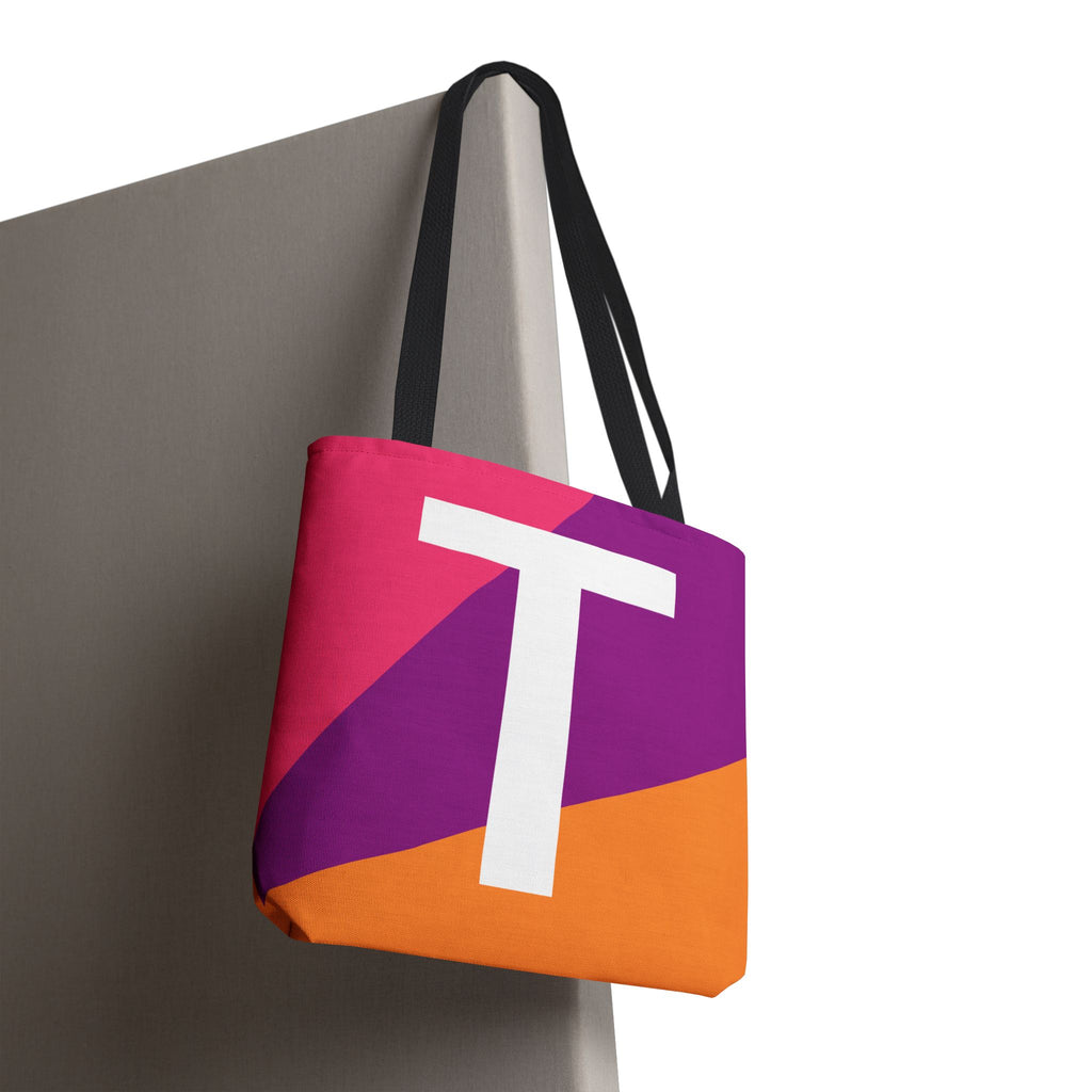 Monogram 'T' Colorblock Tote Bag — Personalized Initial T Shoulder Tote