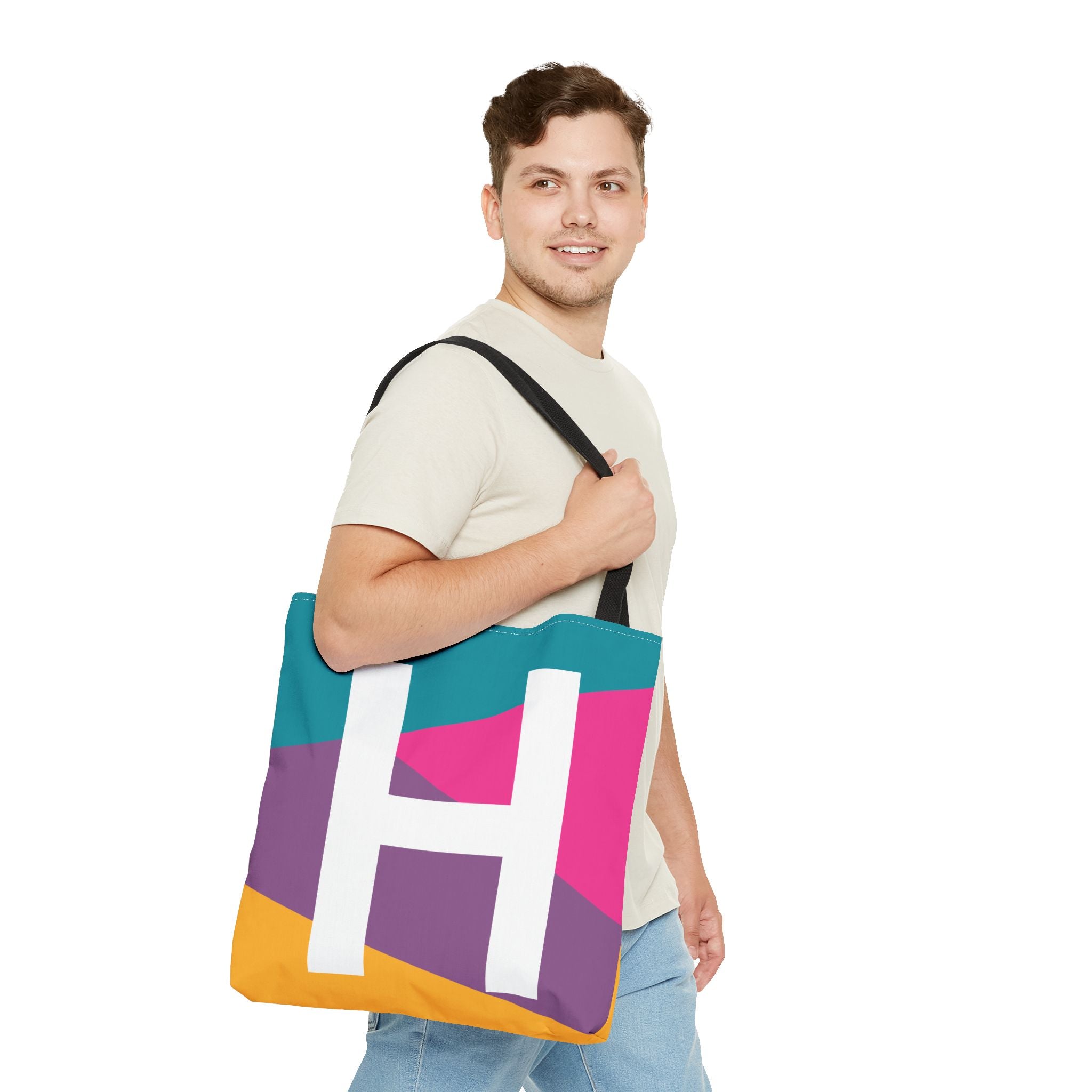 Monogram 'H' Colorblock Tote Bag — Personalized Initial H Shoulder Tote