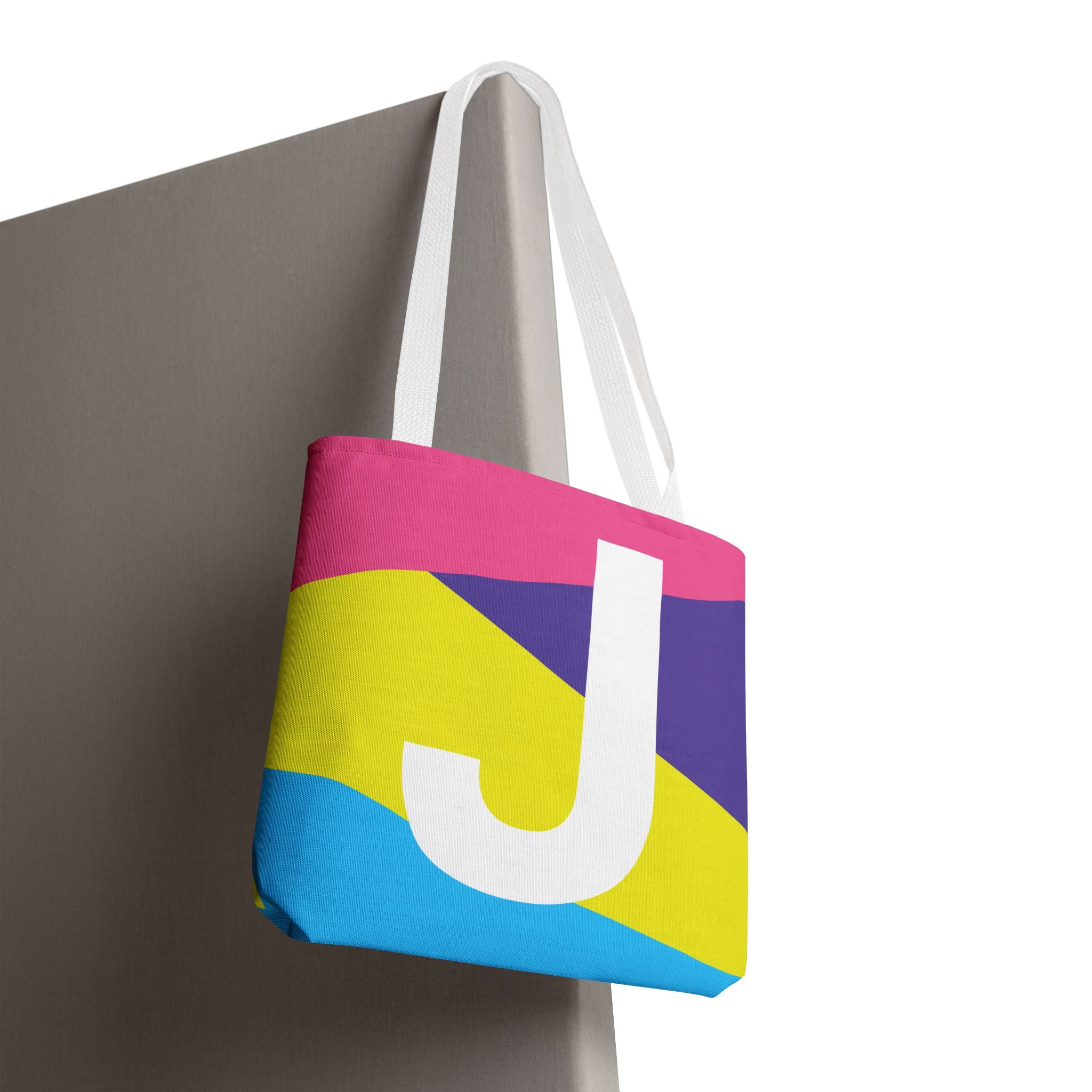 Monogram 'J' Colorblock Tote Bag — Personalized Initial J Shoulder Tote