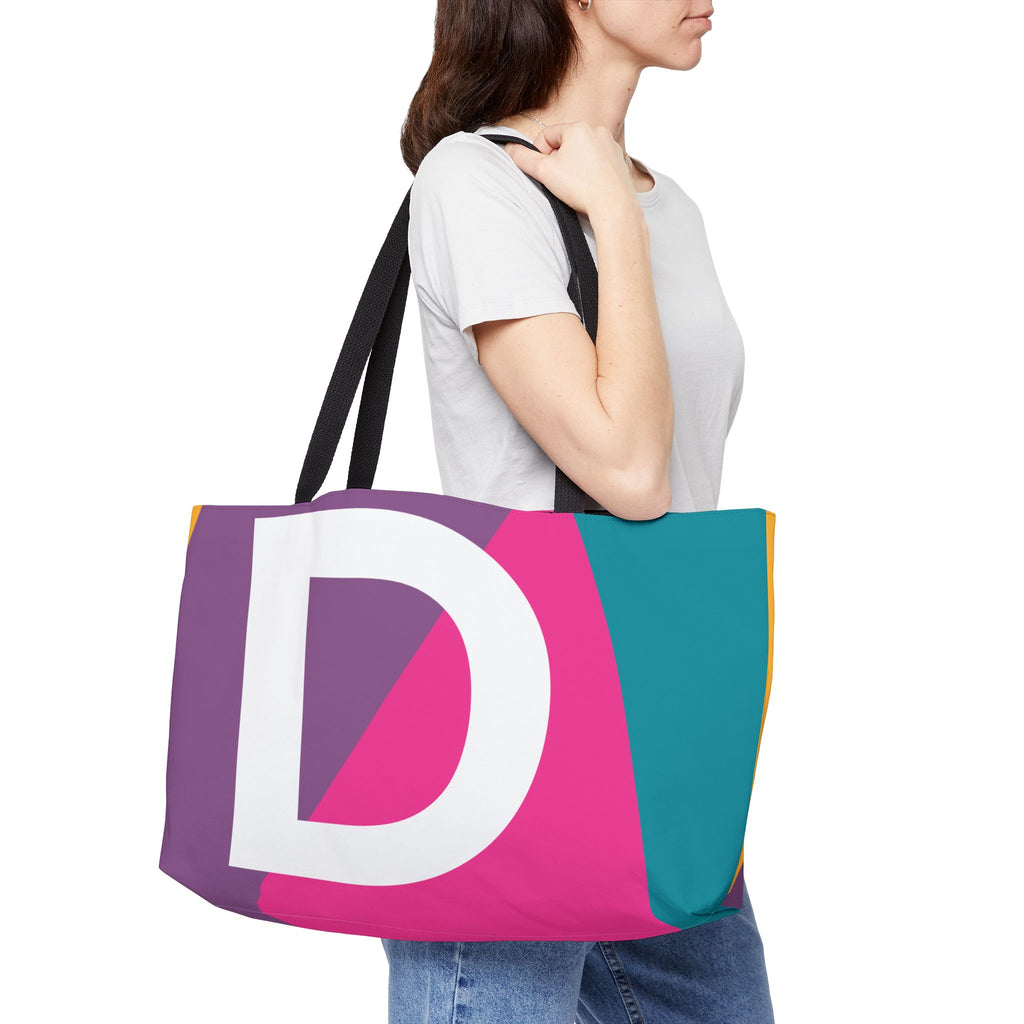 Personalized 'D' Colorblock Tote Bag — Monogram Weekender Tote