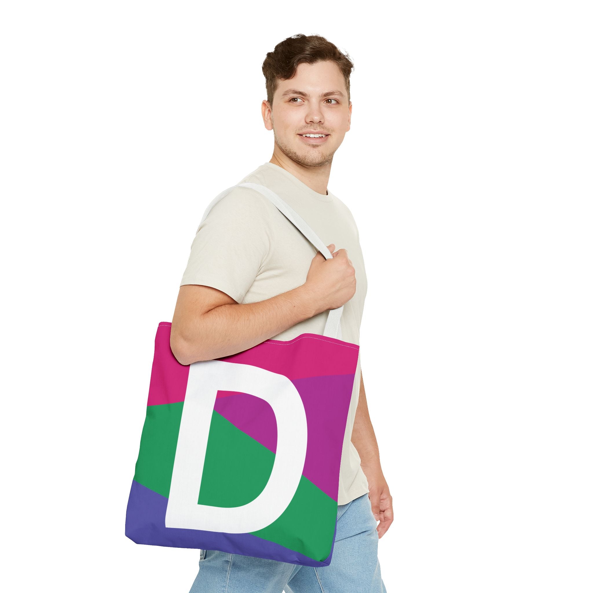 Monogram 'D' Colorblock Tote Bag — Personalized Initial D Shoulder Tote