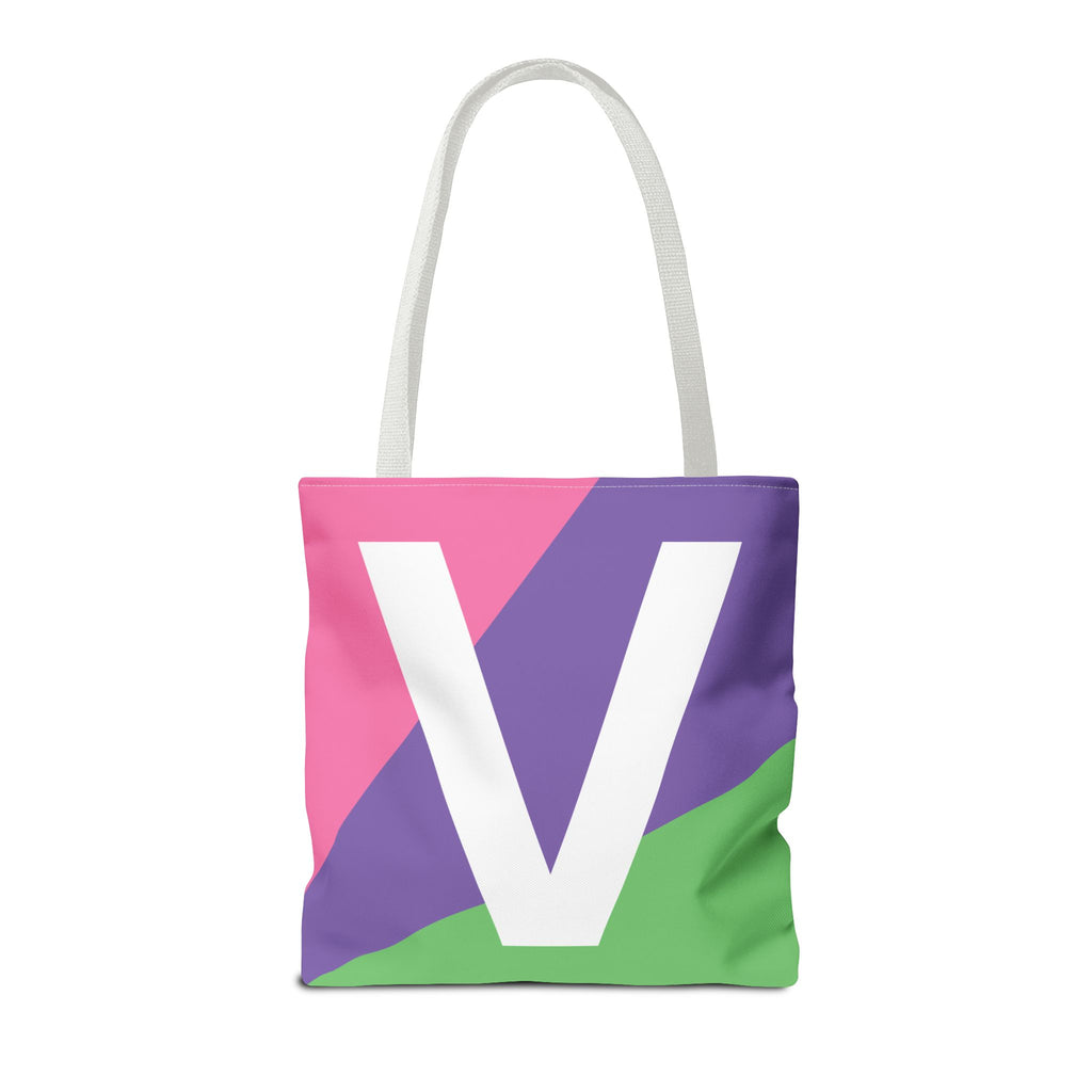 Monogram 'V' Colorblock Tote Bag — Personalized Initial V Shoulder Tote