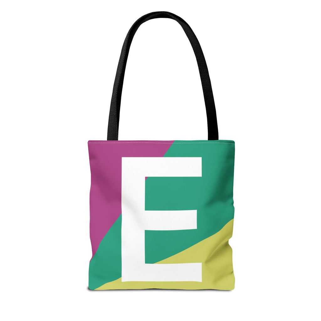 Monogram 'E' Colorblock Tote Bag — Personalized Initial E Shoulder Tote