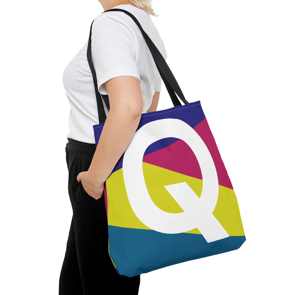 Monogram 'Q' Colorblock Tote Bag — Personalized Initial Q Shoulder Tote